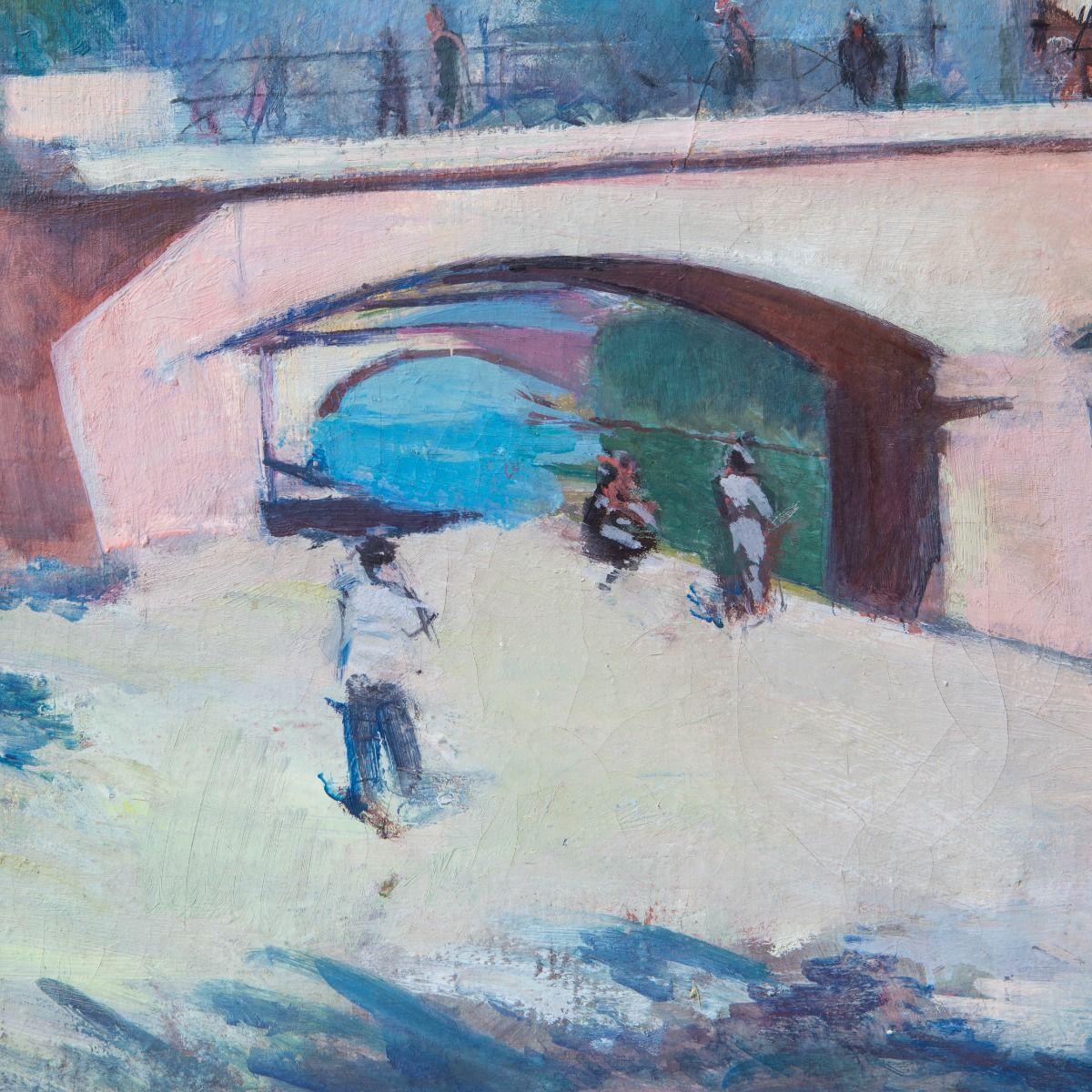 Victor Isbrand Ölgemälde - Ansicht von Paris mit Notre-Dame und der Seine, 1920er Jahre im Zustand „Gut“ im Angebot in Kastrup, DK