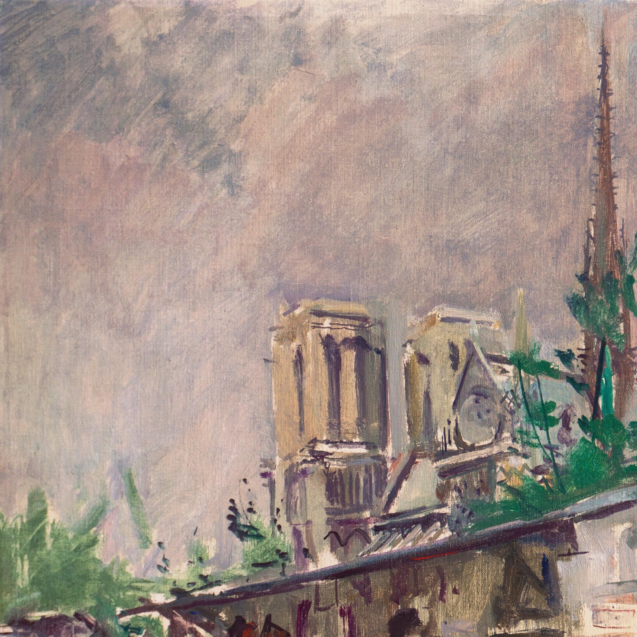 'Notre Dame & the Left Bank', Paris, Post Impressionist oil, Charlottenborg - Post-Impressionist Painting by Victor Isbrand