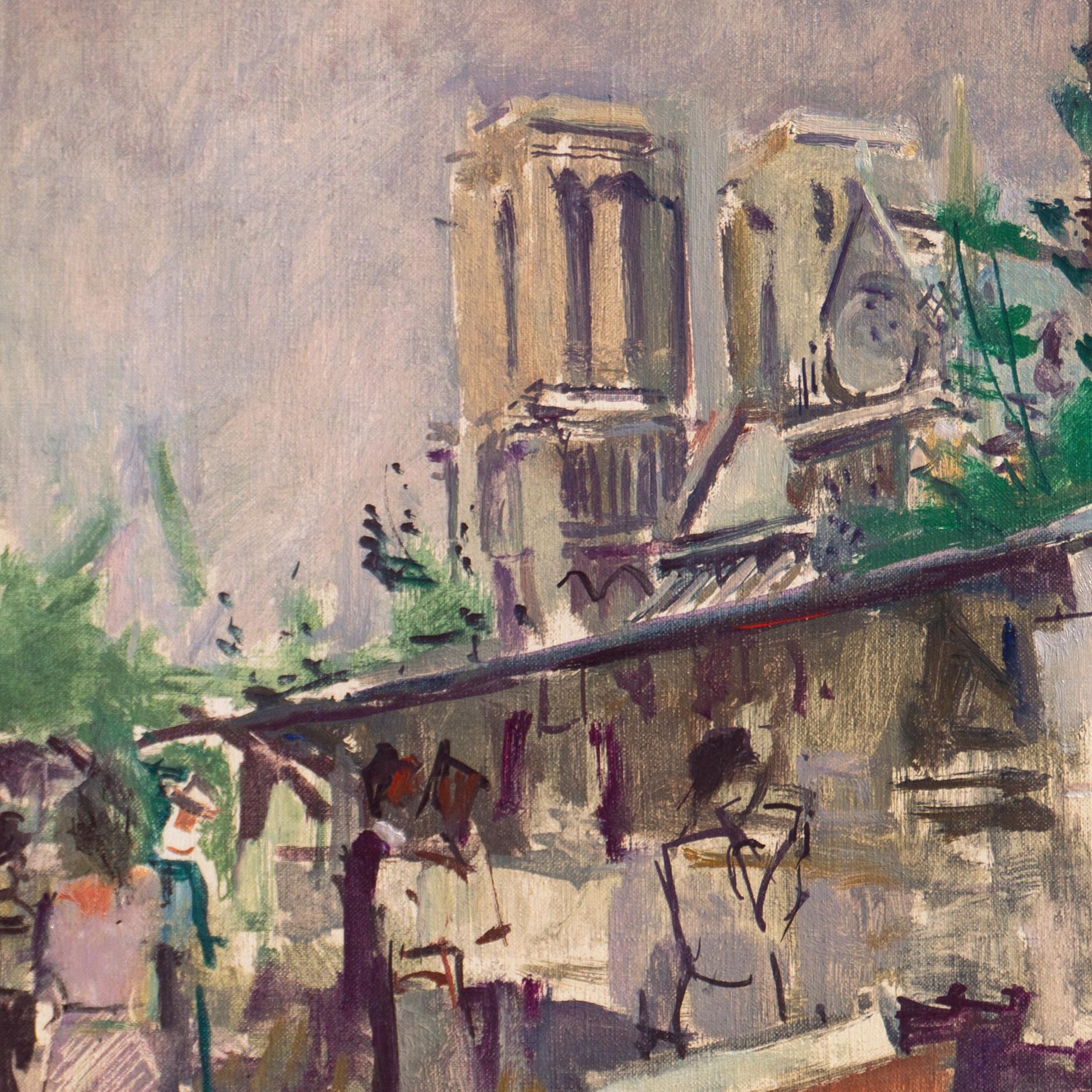'Notre Dame & the Left Bank', Paris, Post Impressionist oil, Charlottenborg - Brown Figurative Painting by Victor Isbrand