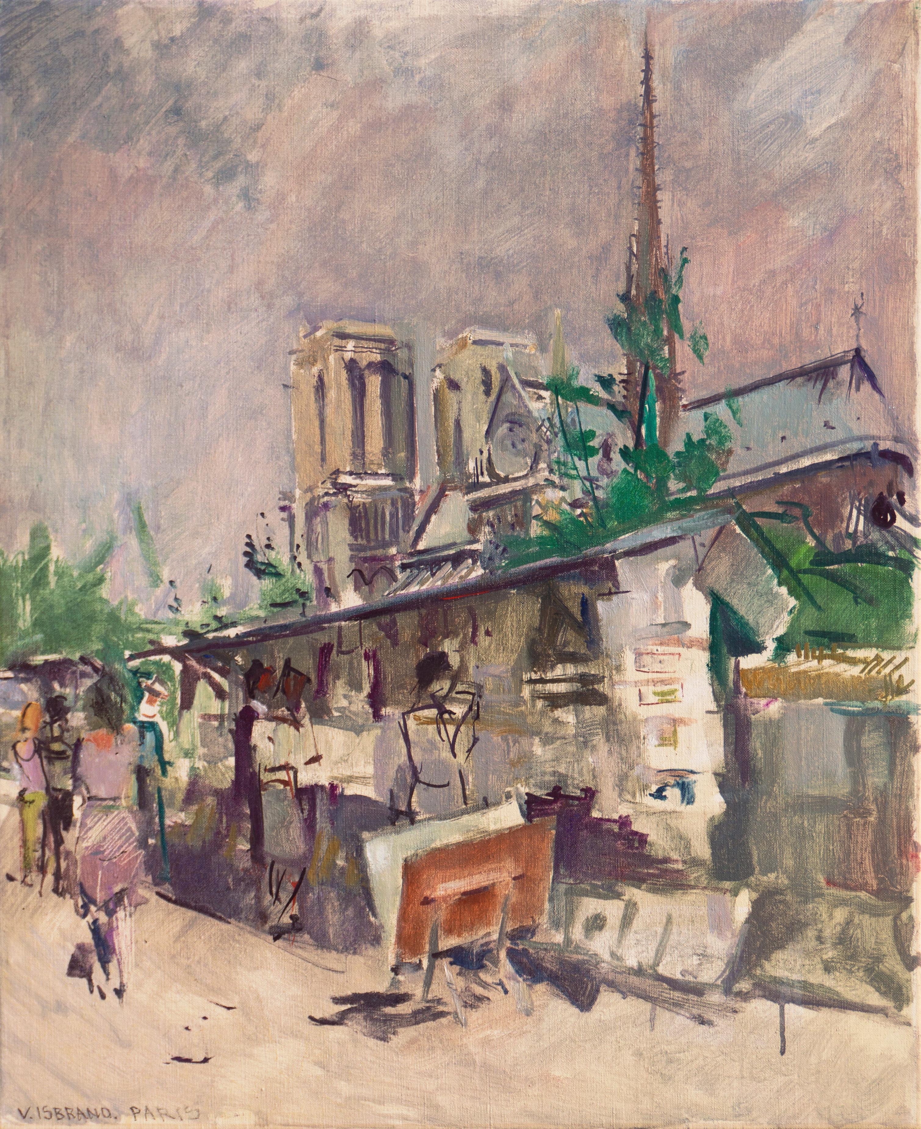 Victor Isbrand Figurative Painting - 'Notre Dame & the Left Bank', Paris, Post Impressionist oil, Charlottenborg