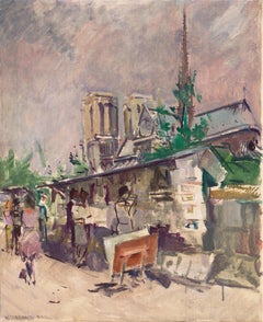 'Notre Dame & the Left Bank', Academie Chaumiere, Paris, Post Impressionist oil