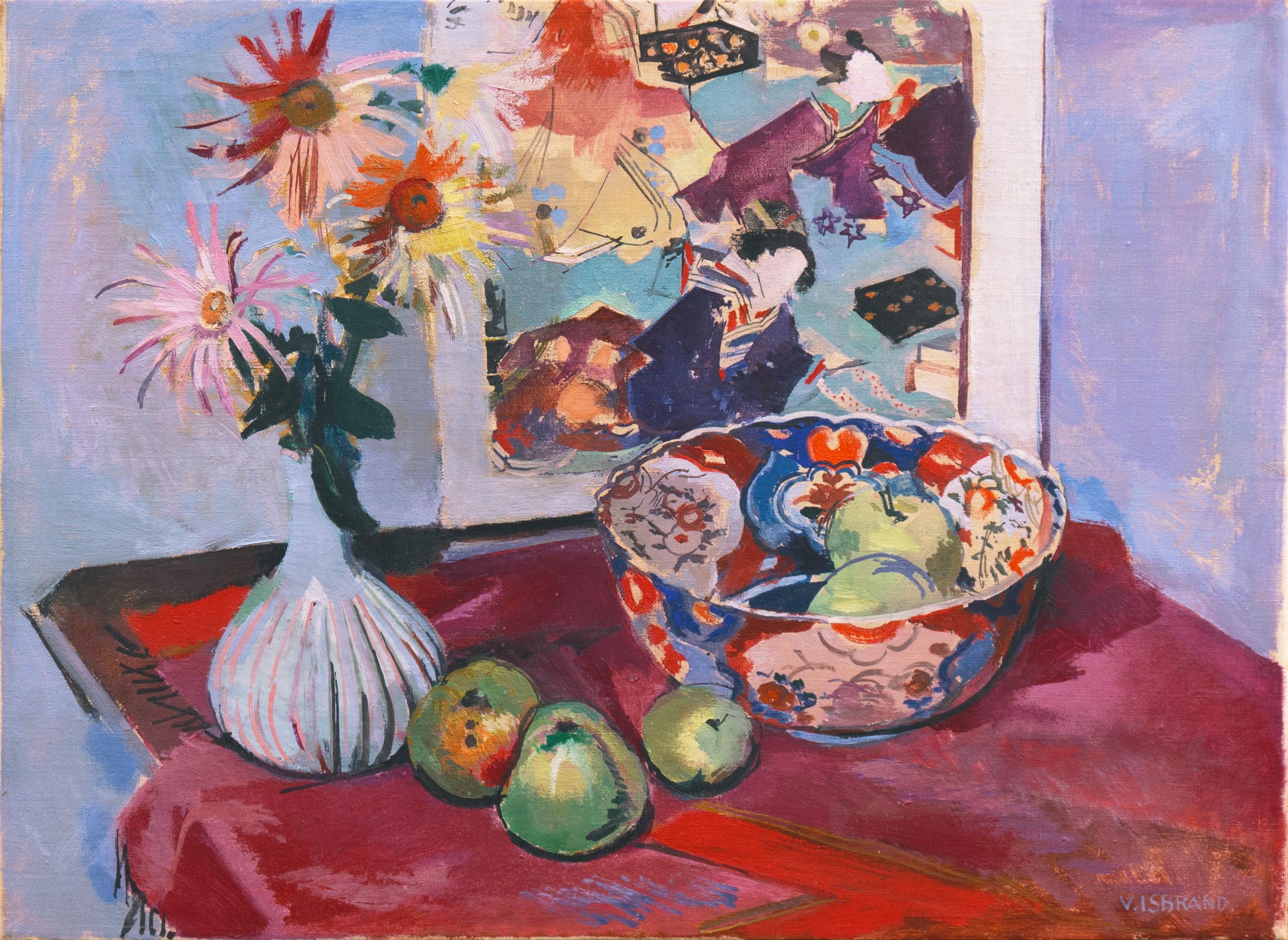 Victor Isbrand Interior Painting - 'Still Life with a Japanese Print', Paris, Imari Bowl, Post-Impressionist oil