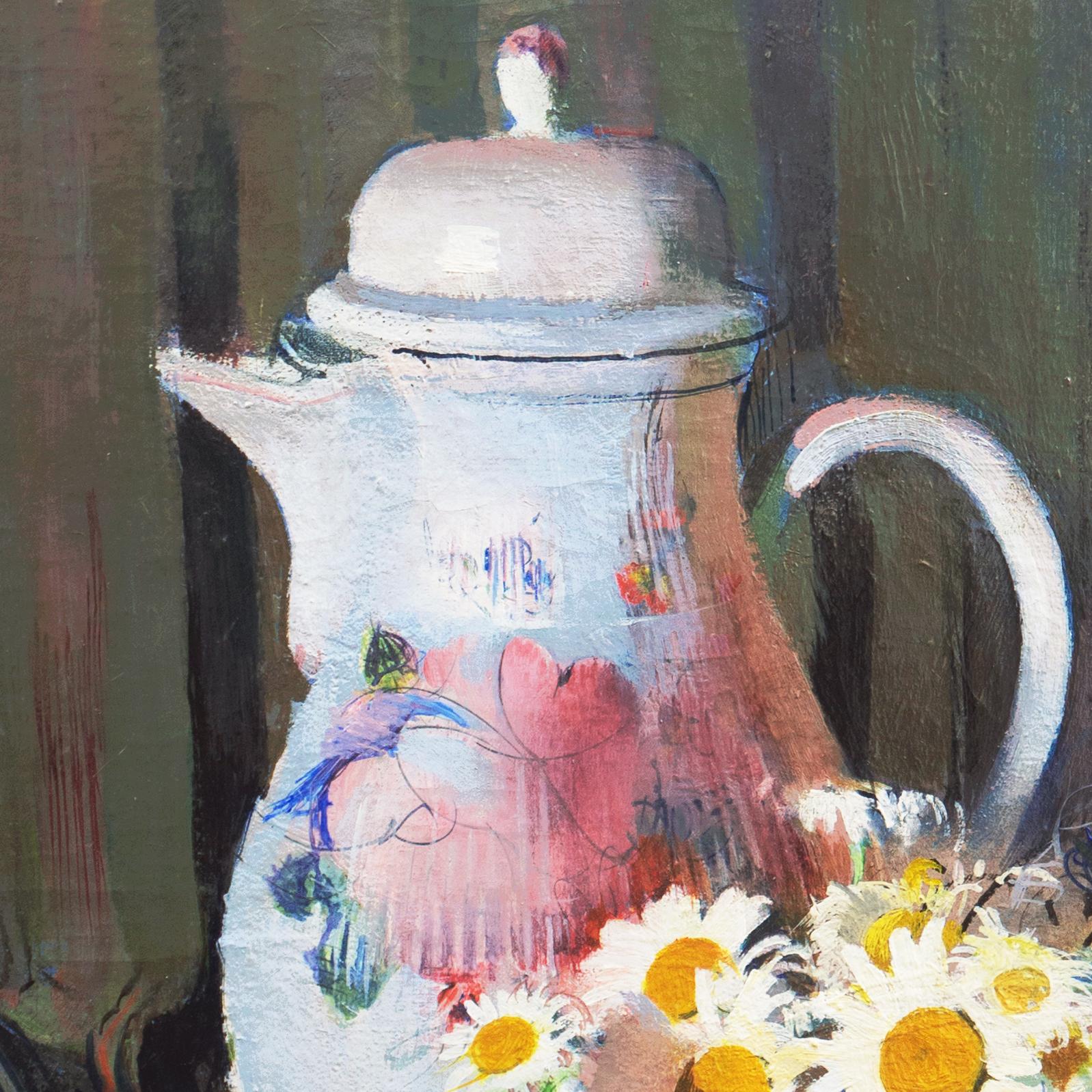 'Still Life, Daisies and a Chocolate Pot', Paris, Benezit, Charlottenborg - Post-Impressionist Painting by Victor Isbrand