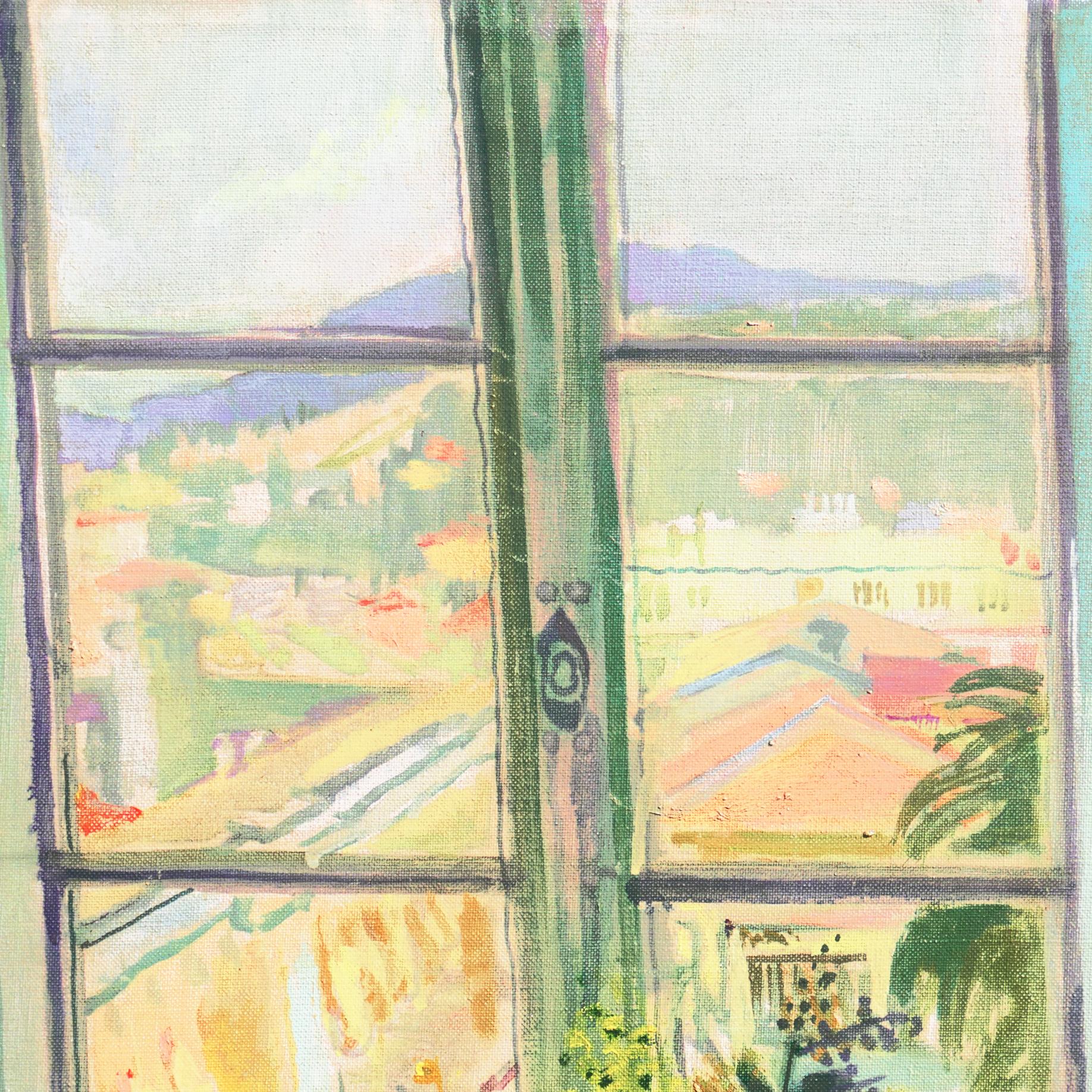 Signed lower right, 'V. Isbrand' for Victor Isbrand (Danish, 1897-1989) and painted circa 1945. Old label verso inscribed with title, 'Udsigt fra vindue Menton' (View from a Window, Menton), 
Provenance: Collection of Hugo Jensen, Tordenskjoldsgade