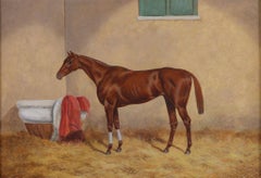 19th Century Antique Oil On Canvas Framed Horse Painting. Signed
