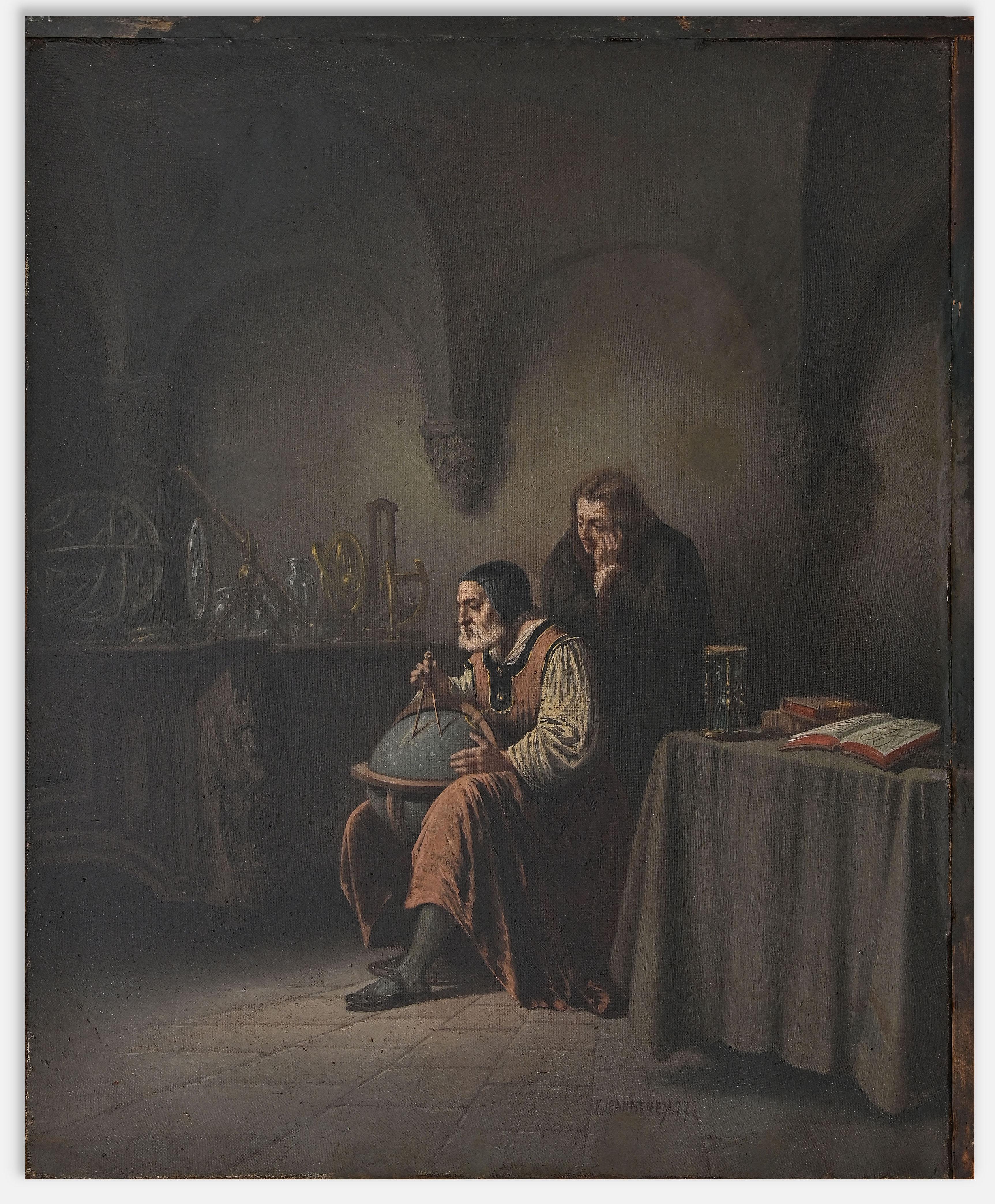 The Astronomer - Oil on Canvas by Victor Jeanneney - 19th Century 2