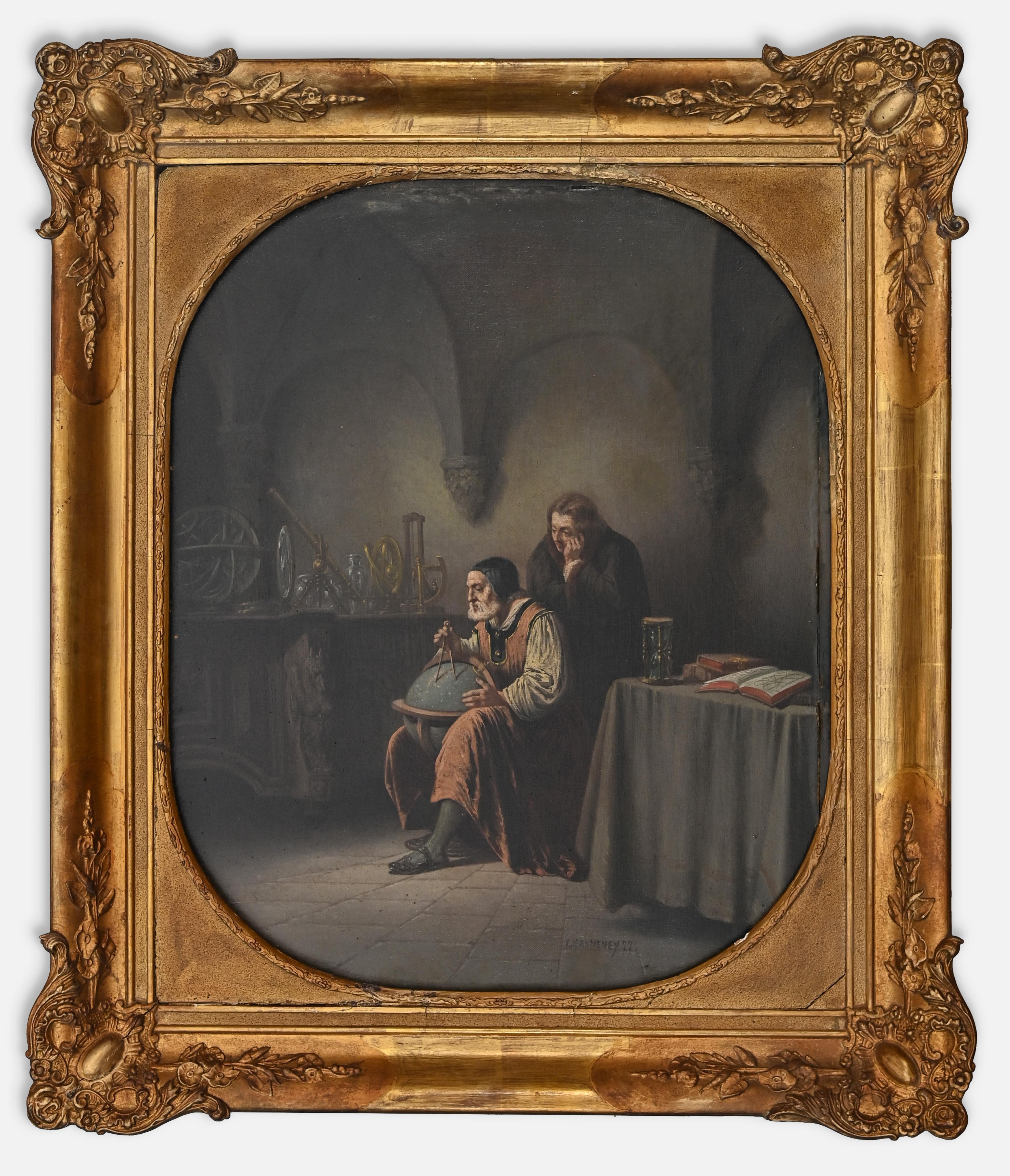 The Astronomers studio is an original modern artwork realized by Victor Jeanneney (1832-1885) in 19th Century

Mixed colored oil on canvas.

The painting is hand signed and dated 1877 by the artist on the lower margin

Include frame.

Good