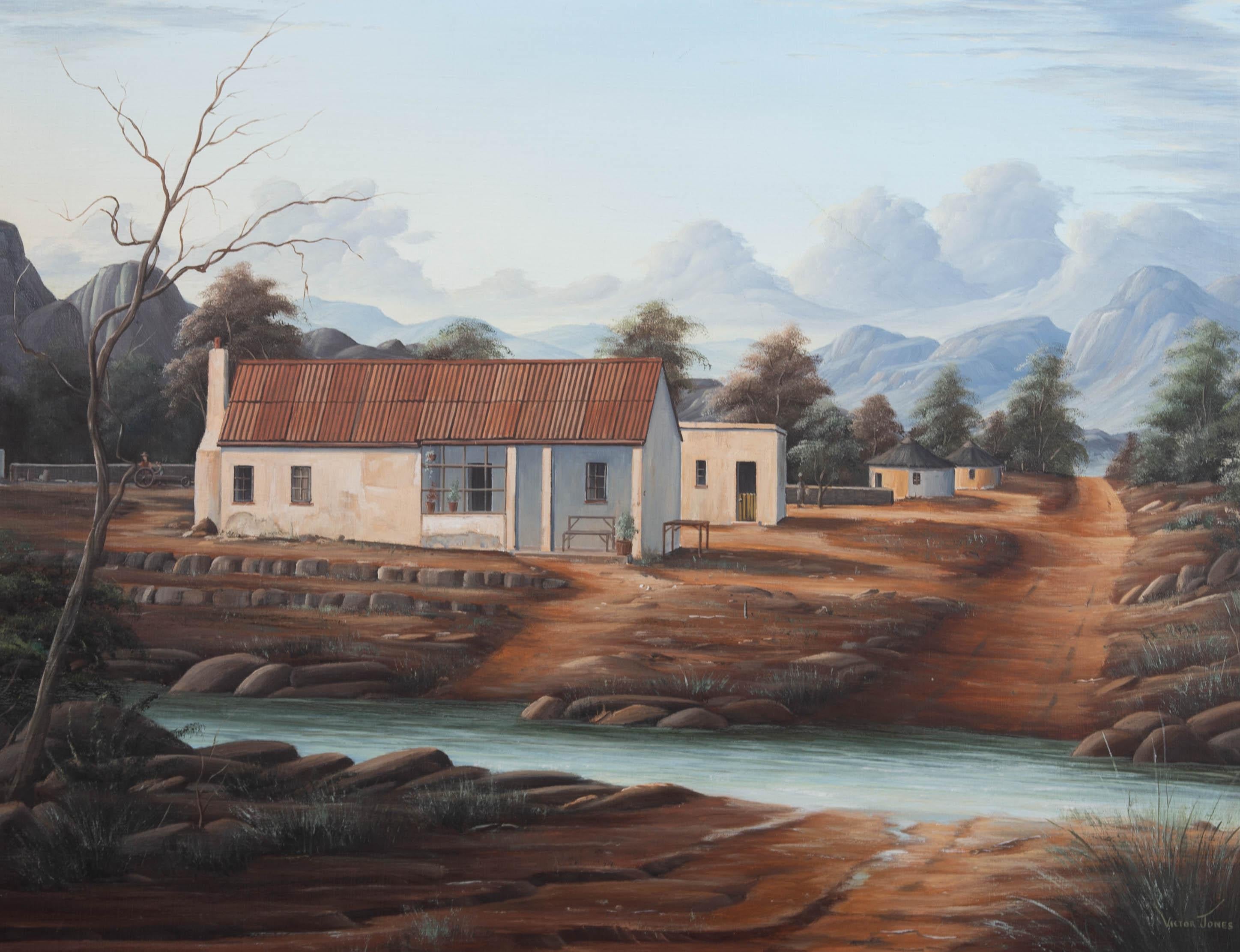 Victor Jones - Óleo Contemporáneo, Vista montañosa con granja en venta 2