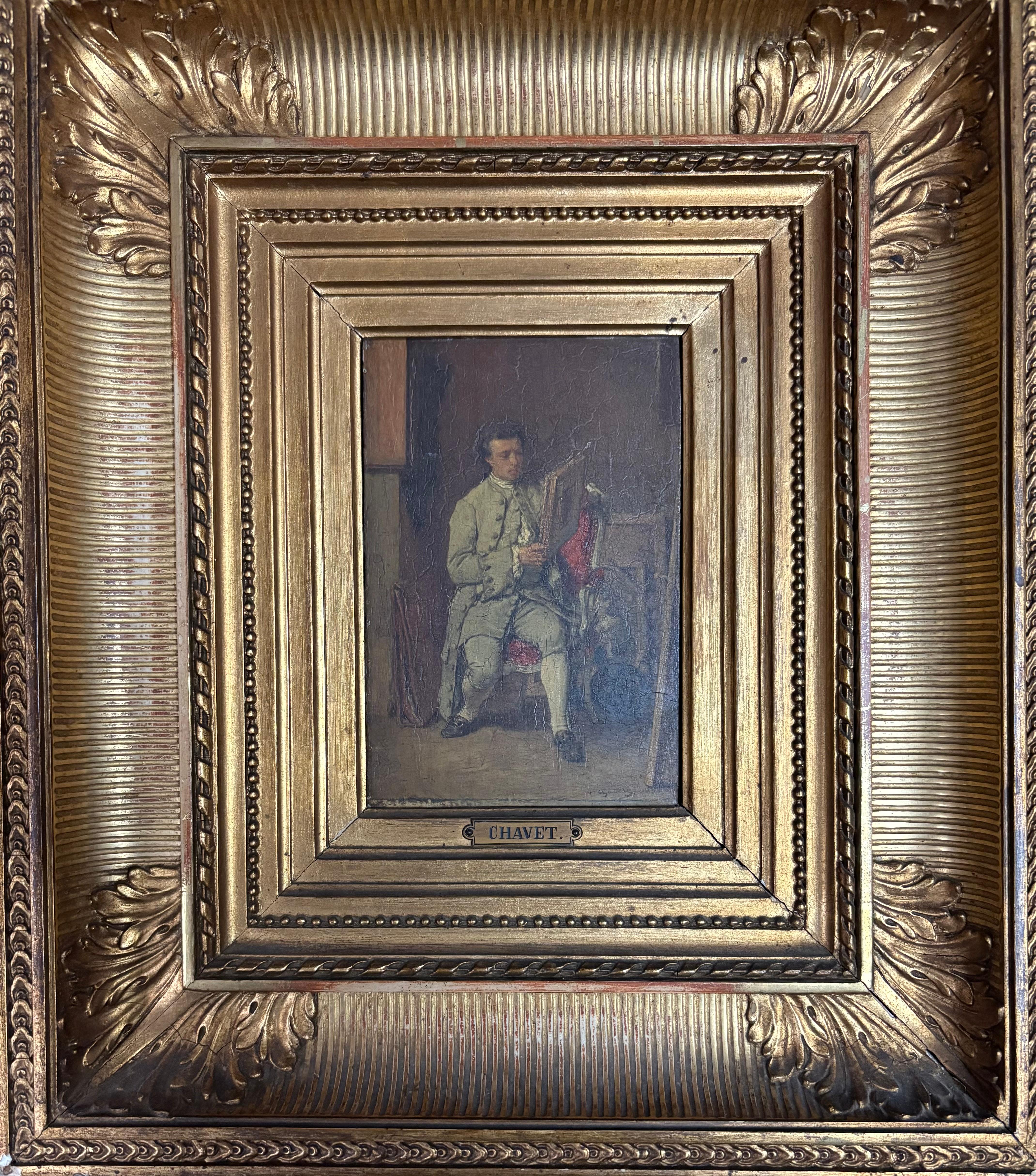 “Portrait of a man” - Painting by Victor Joseph Chavet 