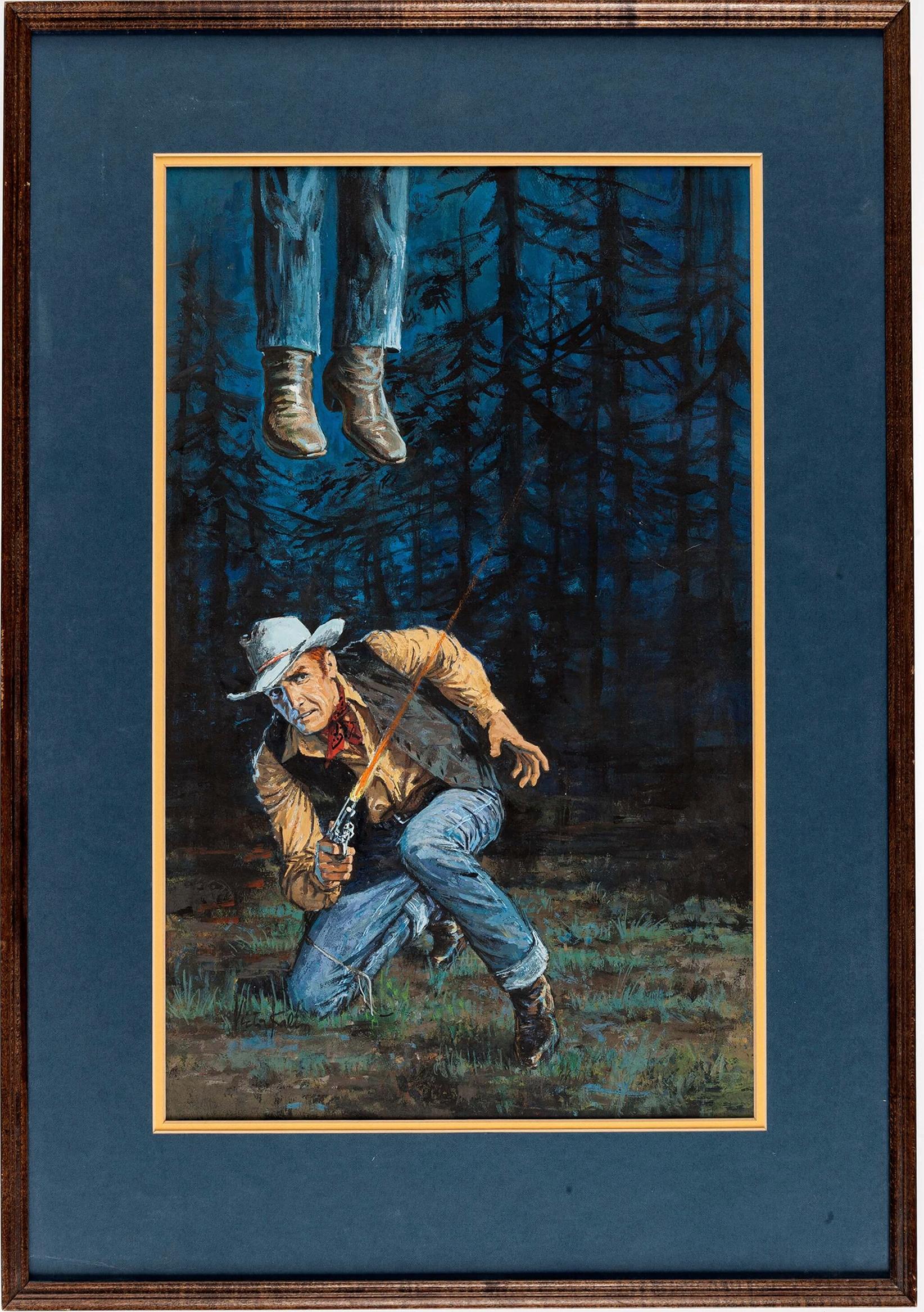Cowboy  Hängend, Killer's Trail Illustration – Painting von Victor Kalin