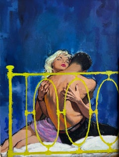 Steamy Romance Lovers Embrace in Bed -  Mid Century Paperback