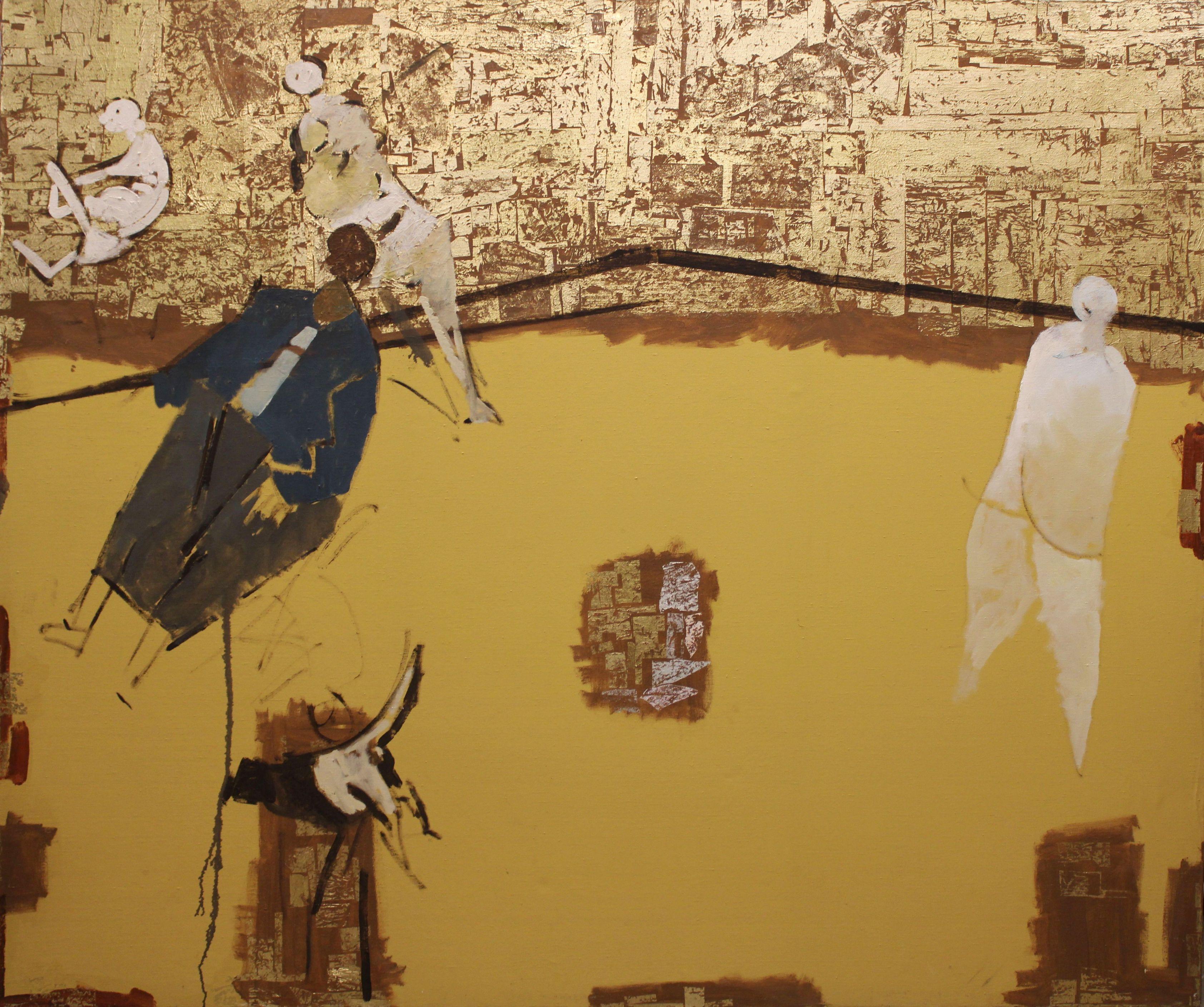 Abstract Painting Victor Karnauh  - Dans la légèreté de l'or Huile sur toile, 150 x 180 cm