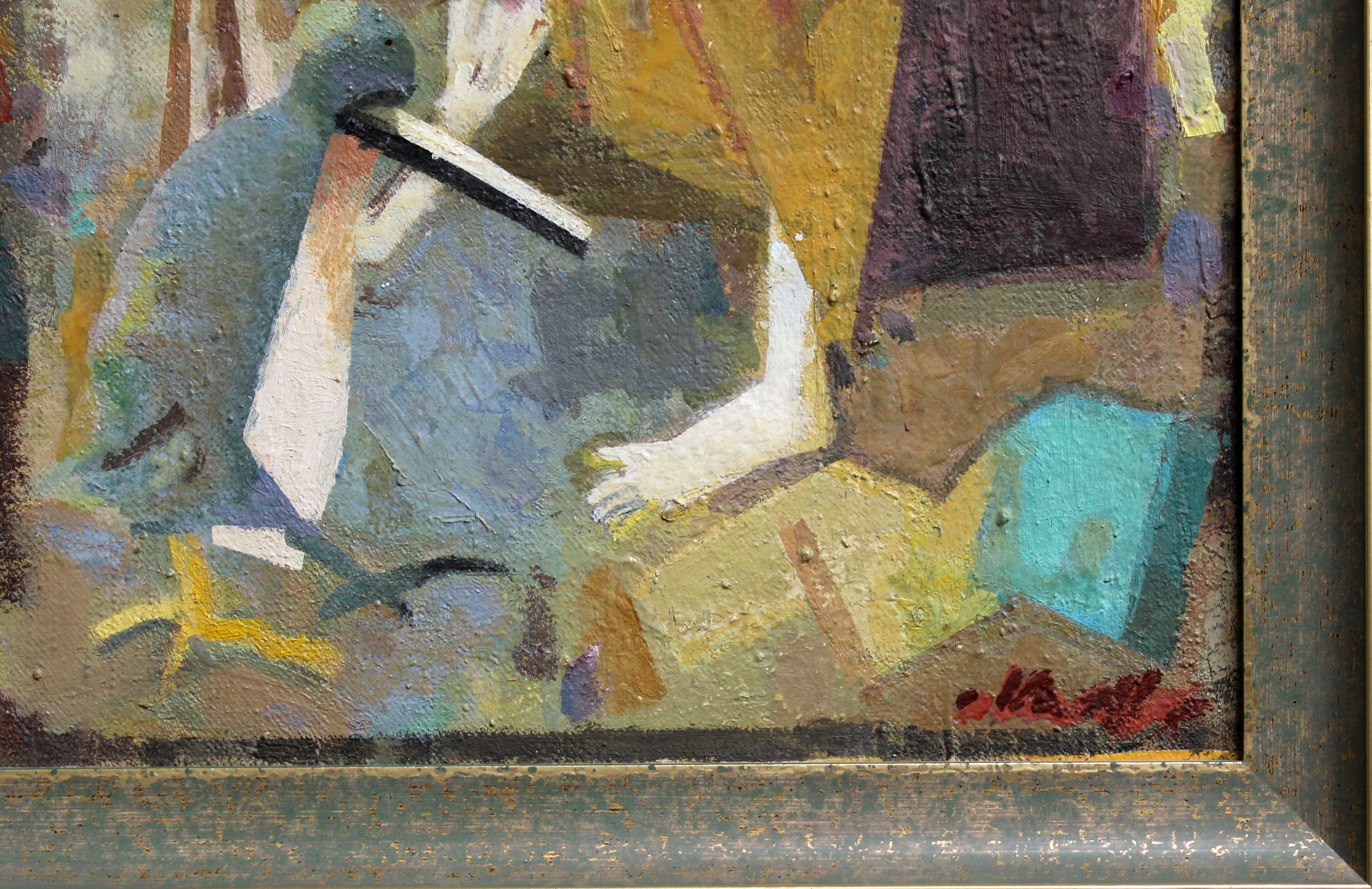 Una conversazione. Olio, tela, cartone, 31, 5 x 27 cm - Painting Moderno di Victor Karnauh 