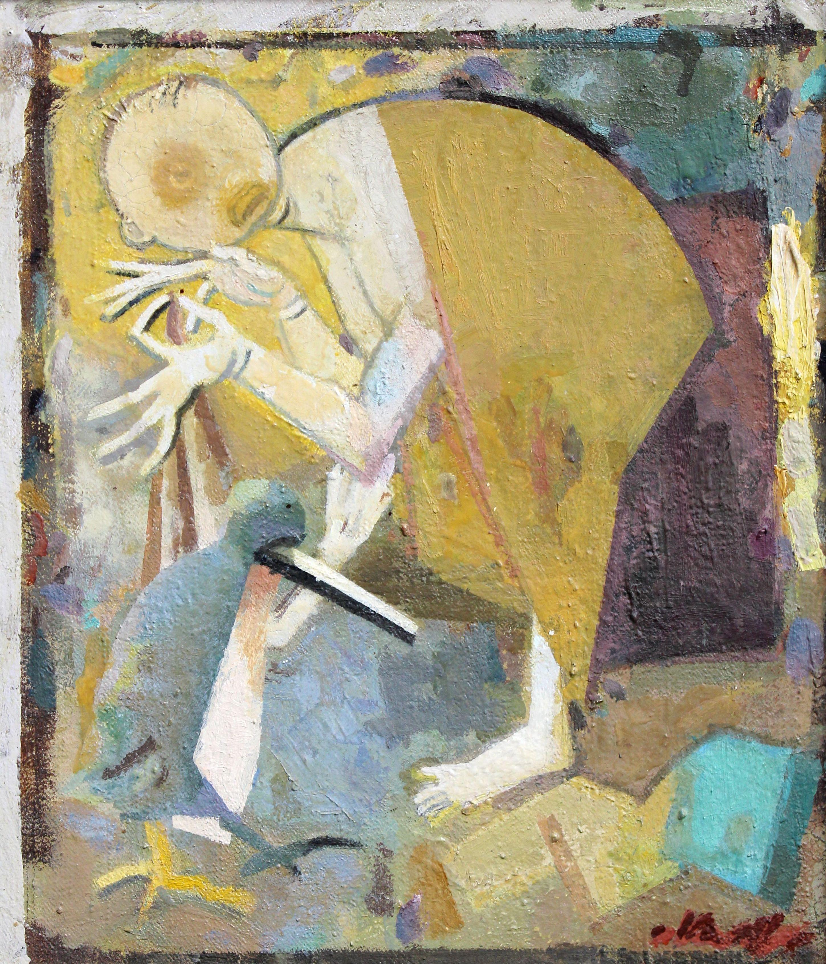 Una conversazione. Olio, tela, cartone, 31, 5 x 27 cm