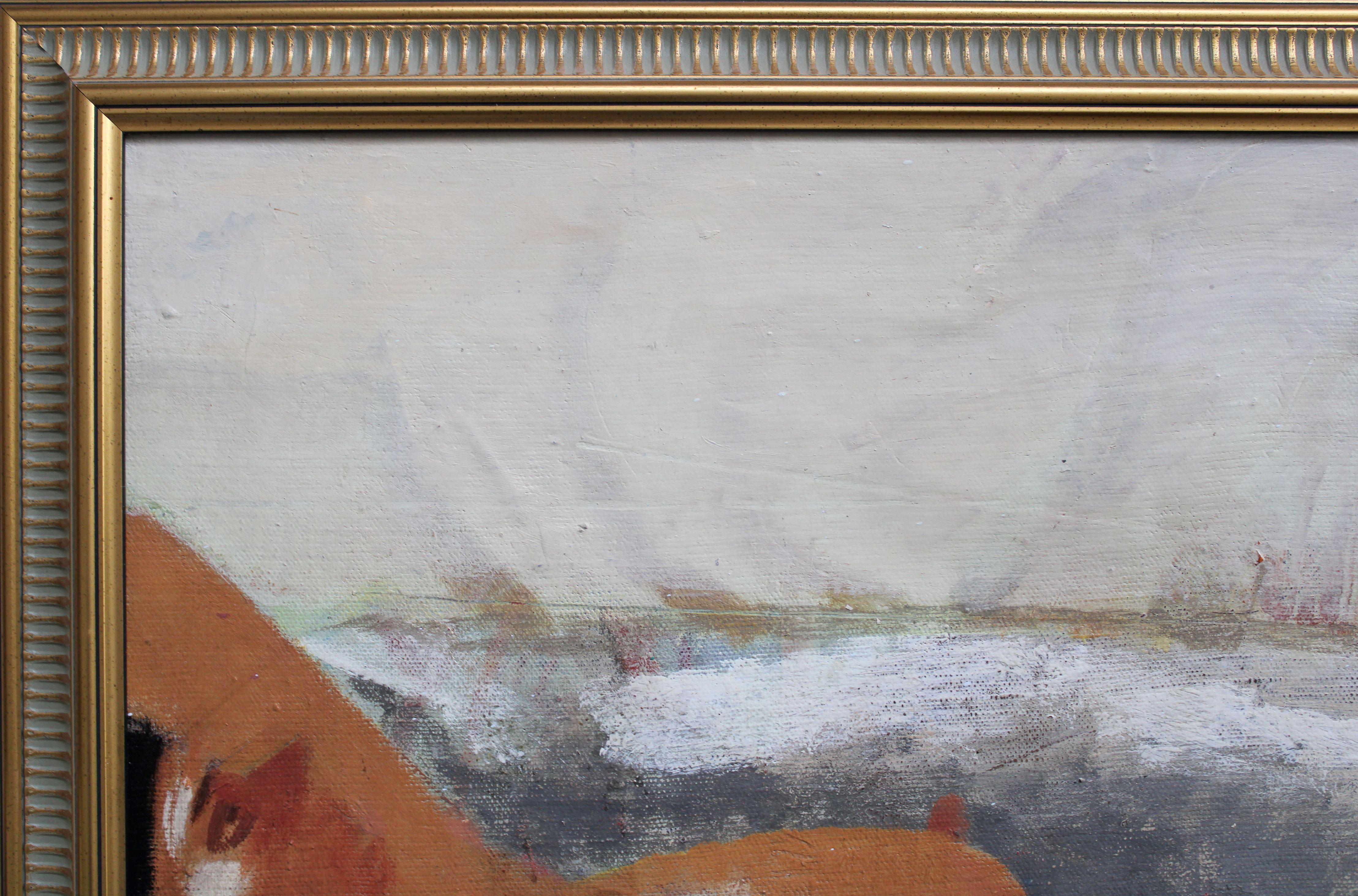 Atto. Olio su tela, 58x69 cm - Figurative Painting Grigio di Victor Karnauh 