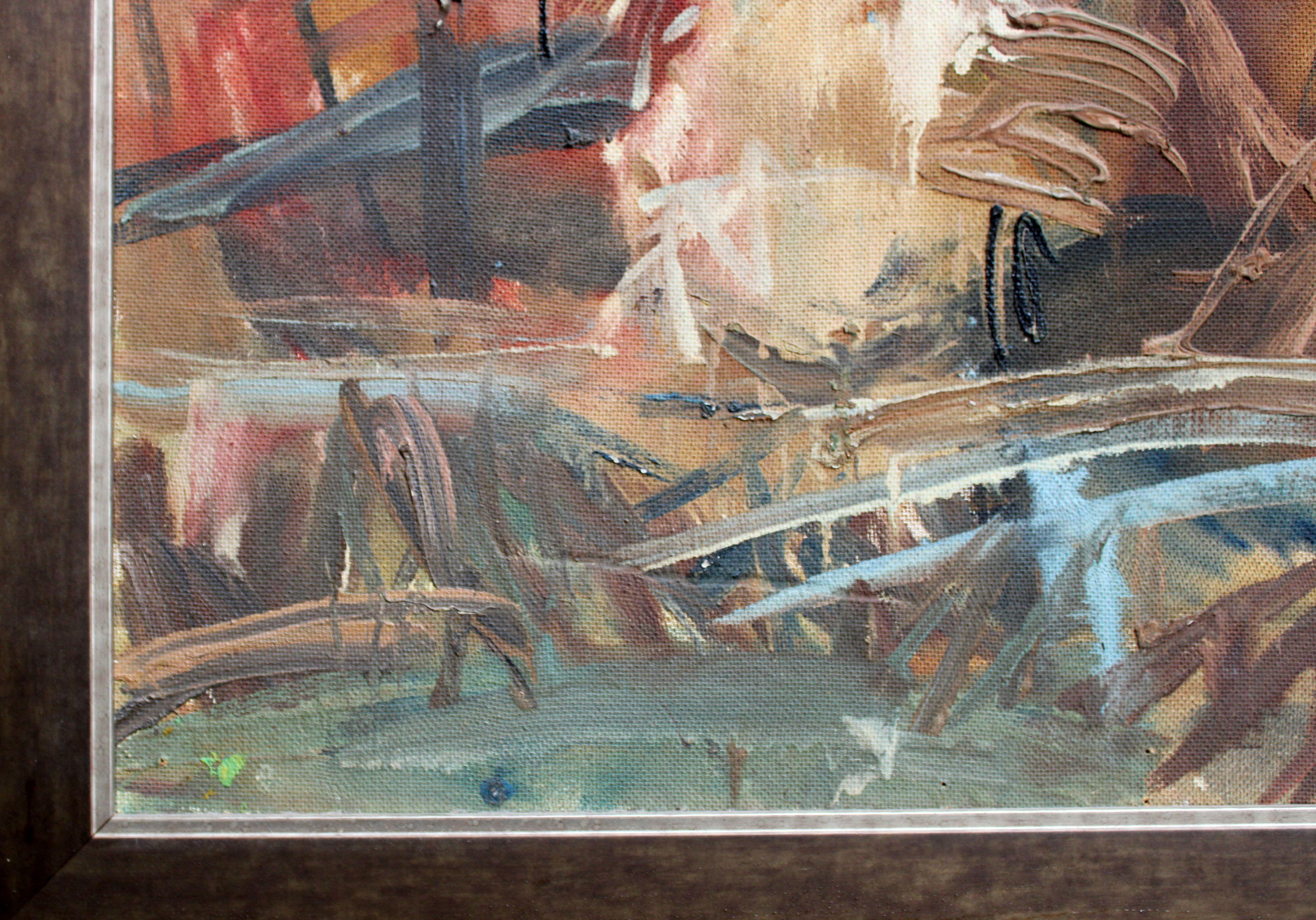 Vento d'autunno. Cartone, olio, 64 x 75 cm - Abstract Painting Marrone di Victor Karnauh 