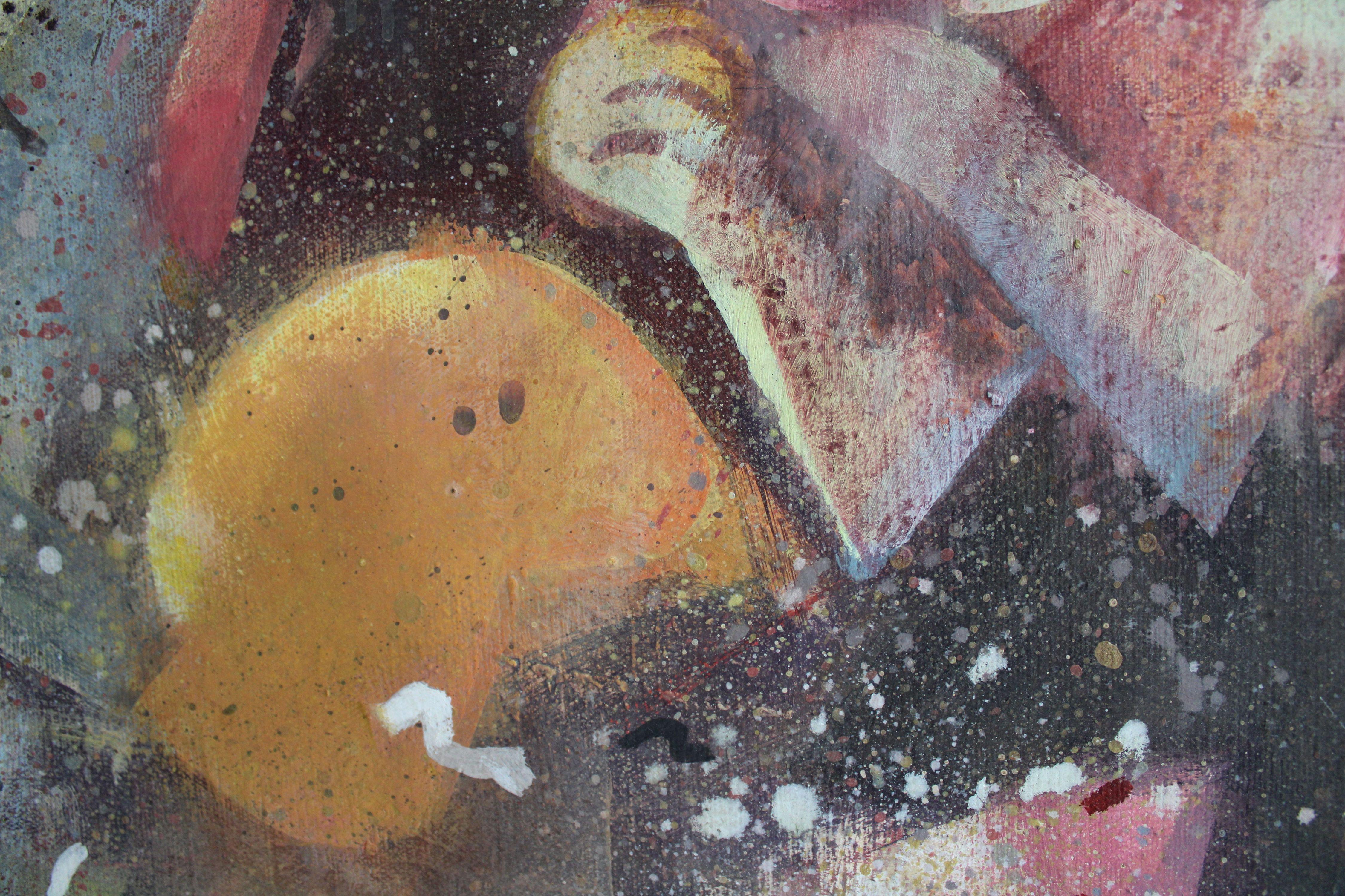The Bird at the Wheel . Öl auf Leinwand, 60 x 92 cm, Öl (Grau), Abstract Painting, von Victor Karnauh 