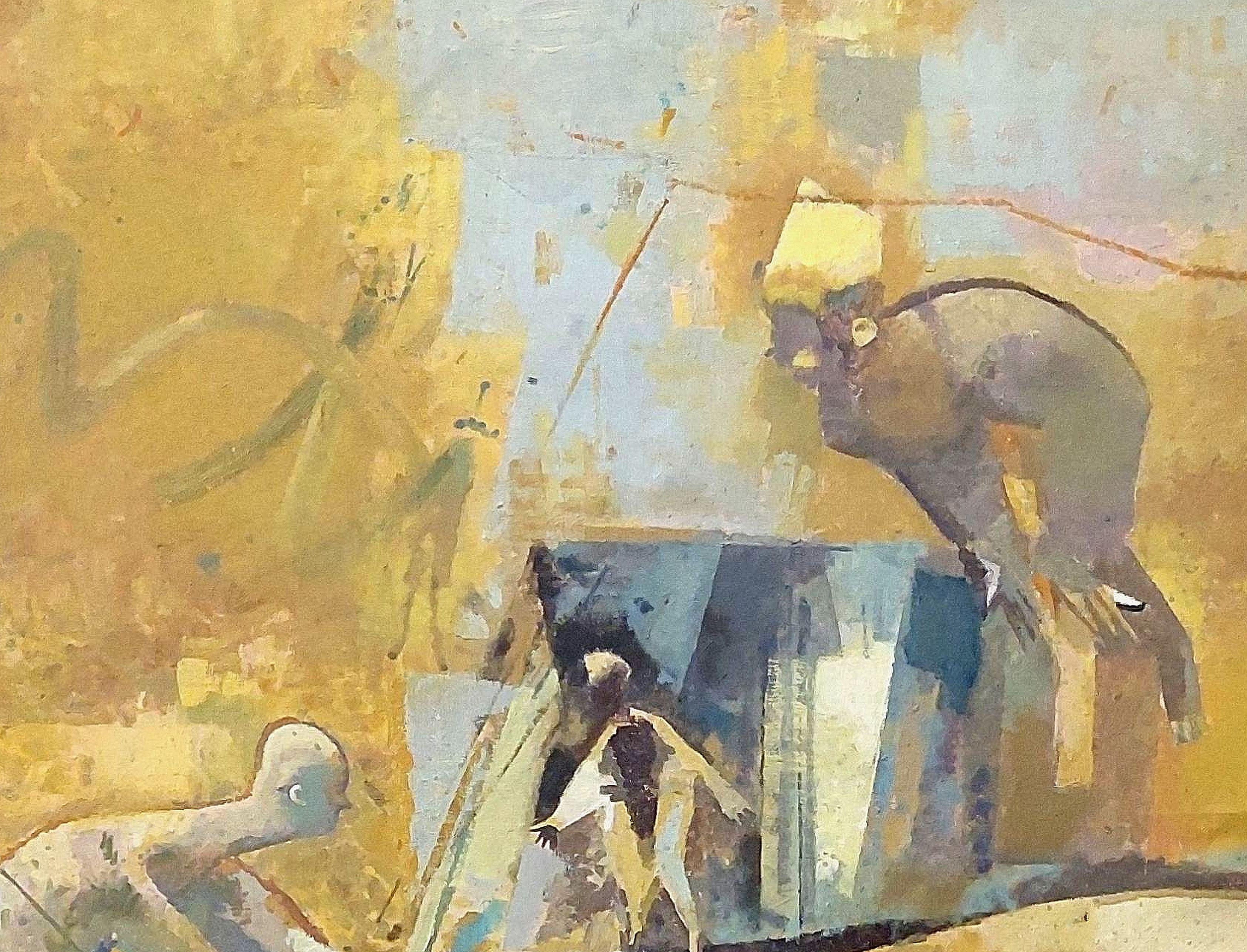 Conversation. Oil on canvas, 160x130 cm - Beige Abstract Painting by Victor Karnauh 