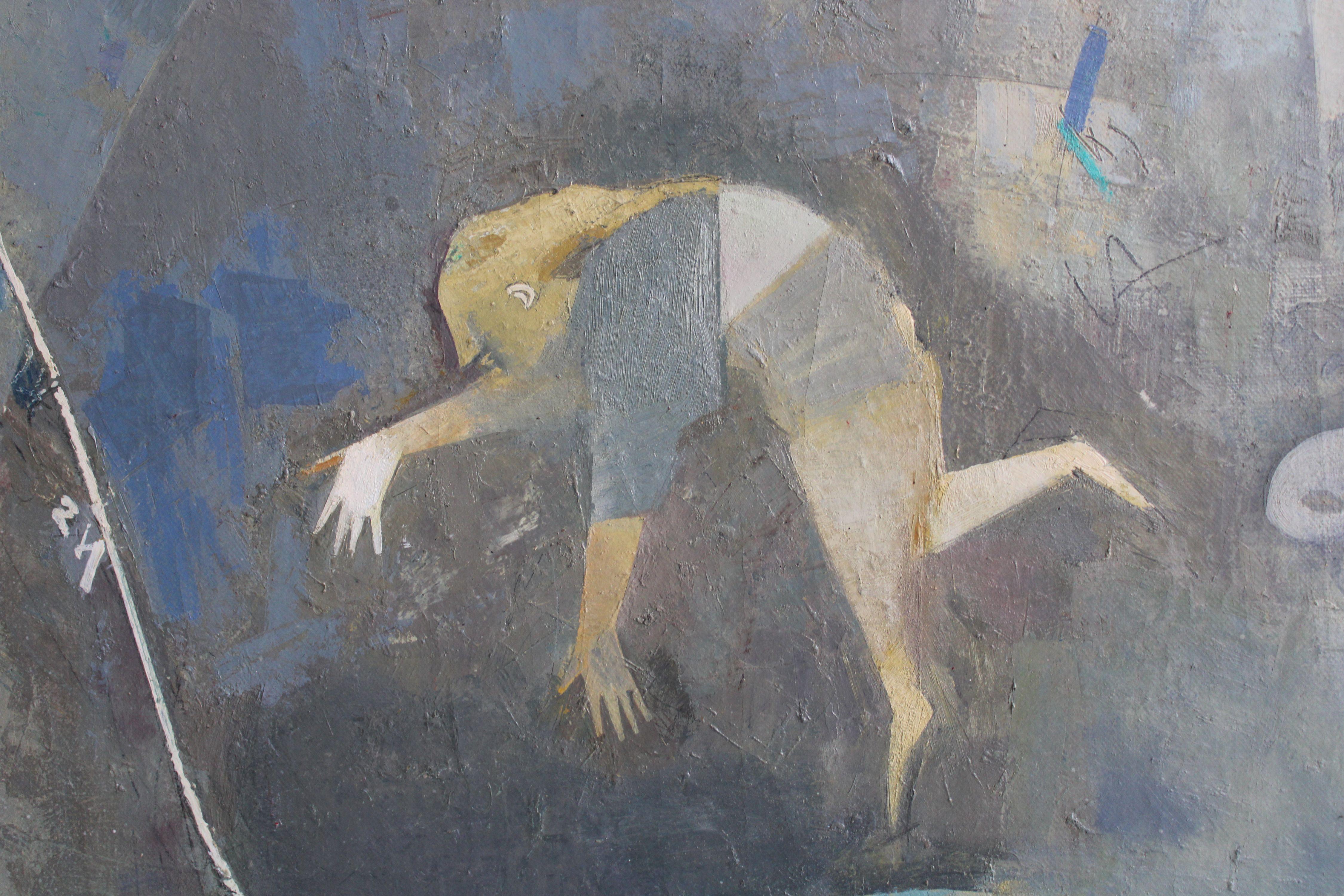 Green game. 1998. Oil on canvas, 95x90 cm - Gray Abstract Painting by Victor Karnauh 