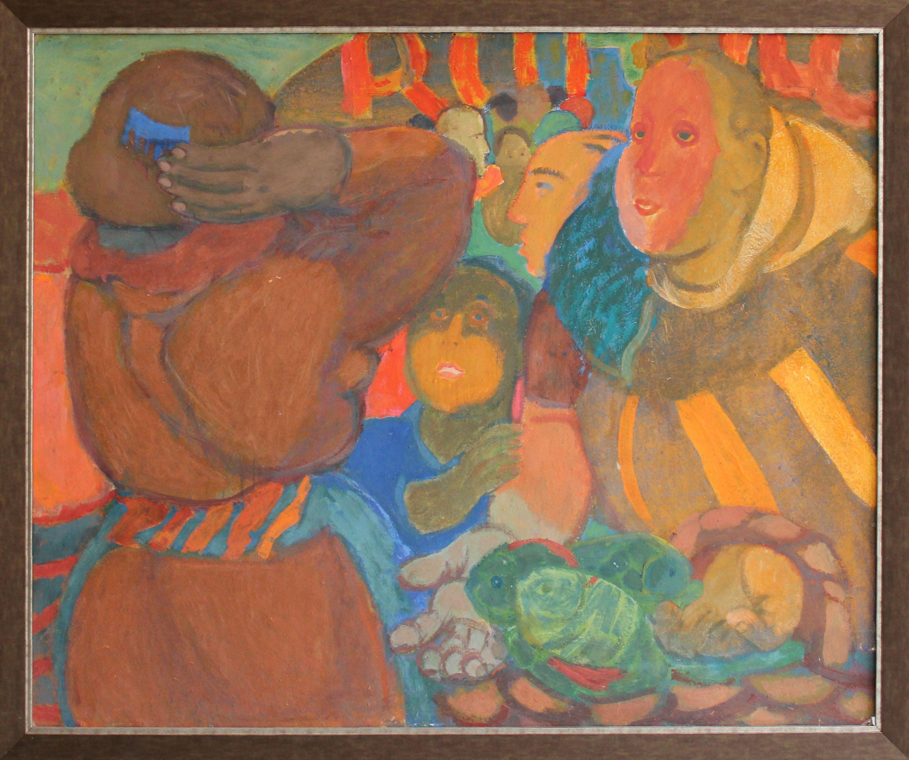 Ospiti. Olio su cartone 86x105 cm - Painting di Victor Karnauh 