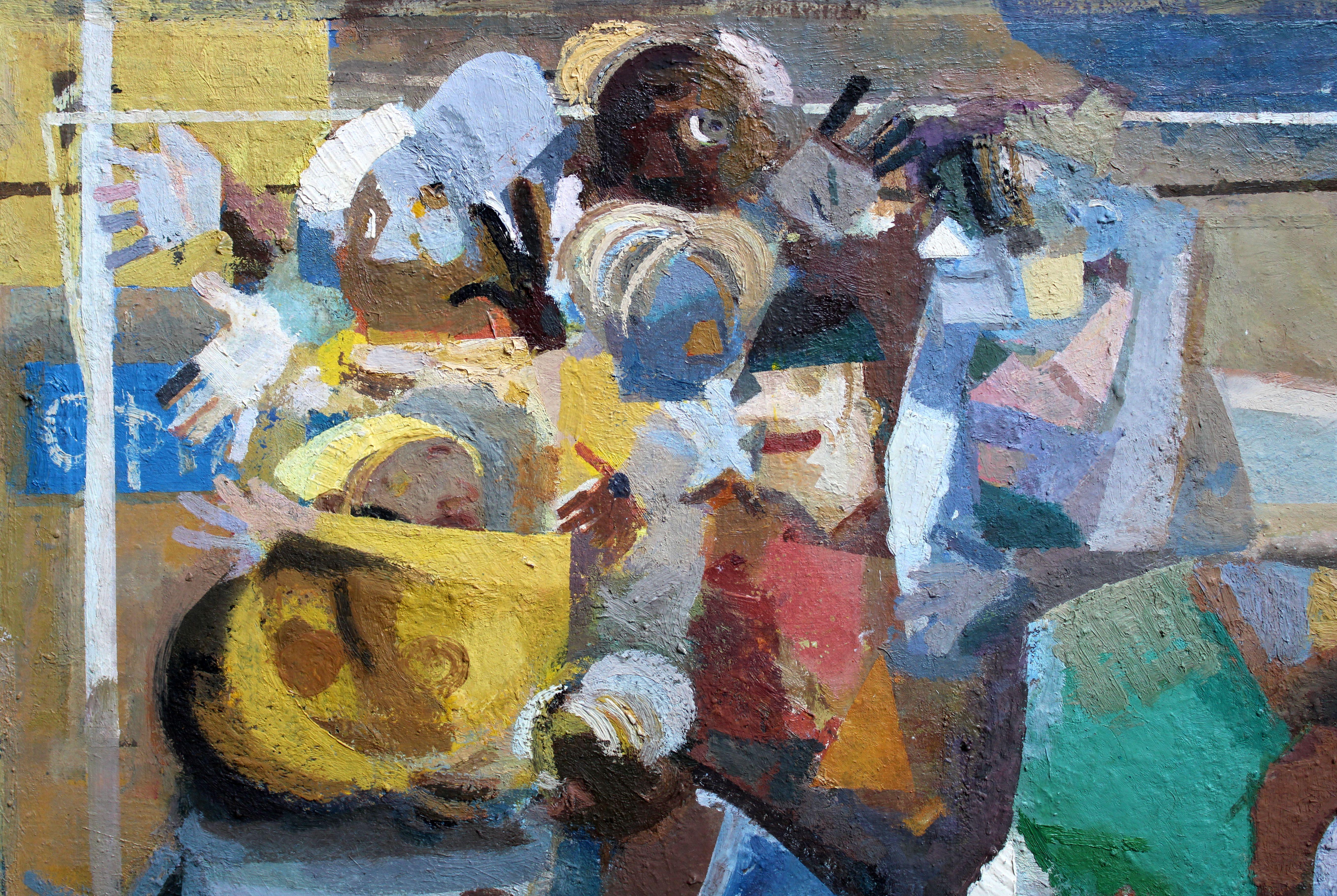 Gioia. Olio su cartone, 47. 5 x 57 cm - Abstract Painting Grigio di Victor Karnauh 