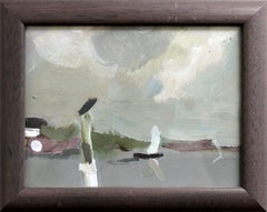 Landschaft mit einem Segelboot. Öl auf Karton, 14x19 cm, Öl