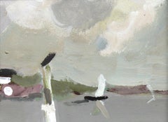 Paisaje con un velero. Óleo sobre cartón, 14x19 cm