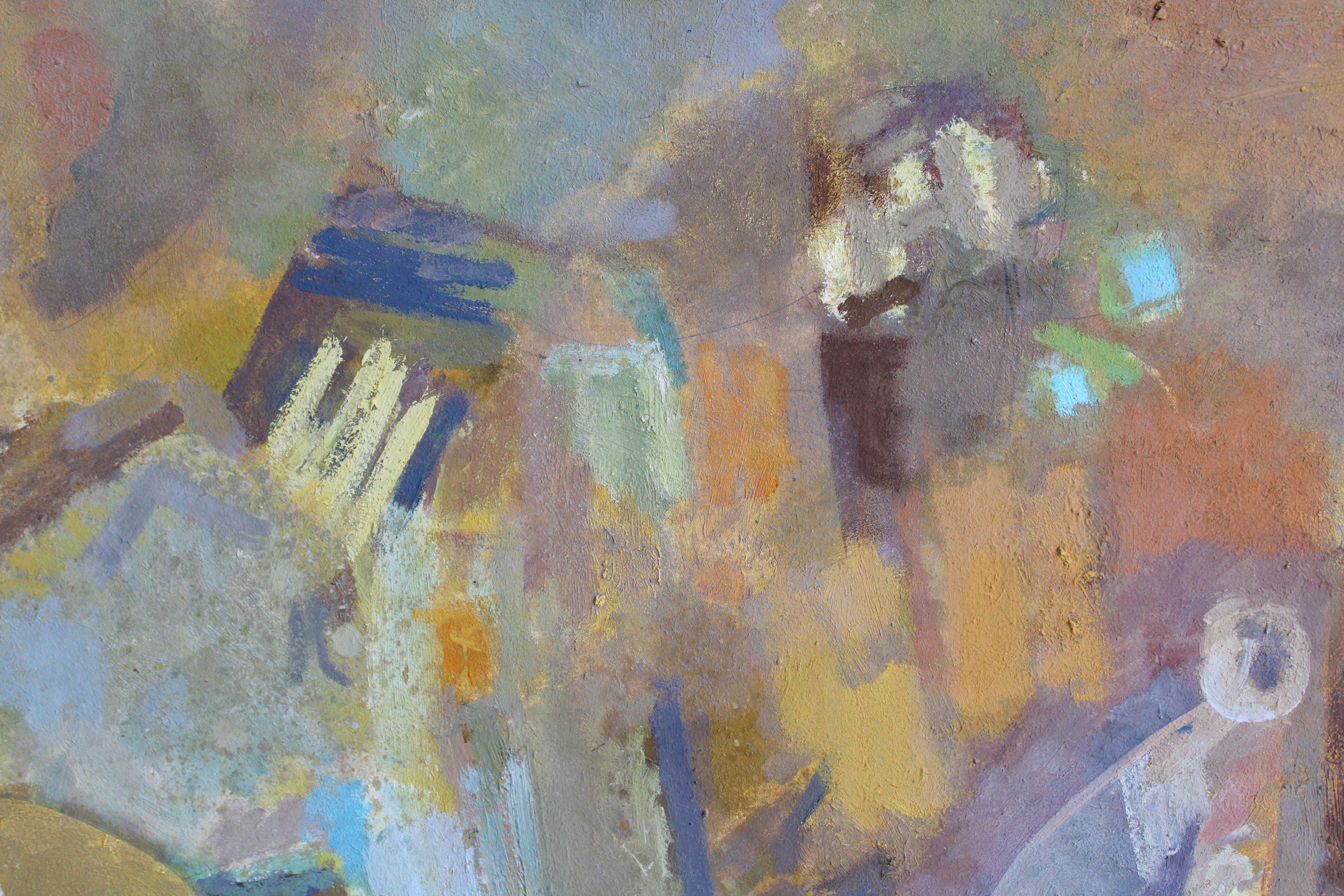 Riunione II. Olio su tela, 85x84,5 cm - Abstract Painting Grigio di Victor Karnauh 