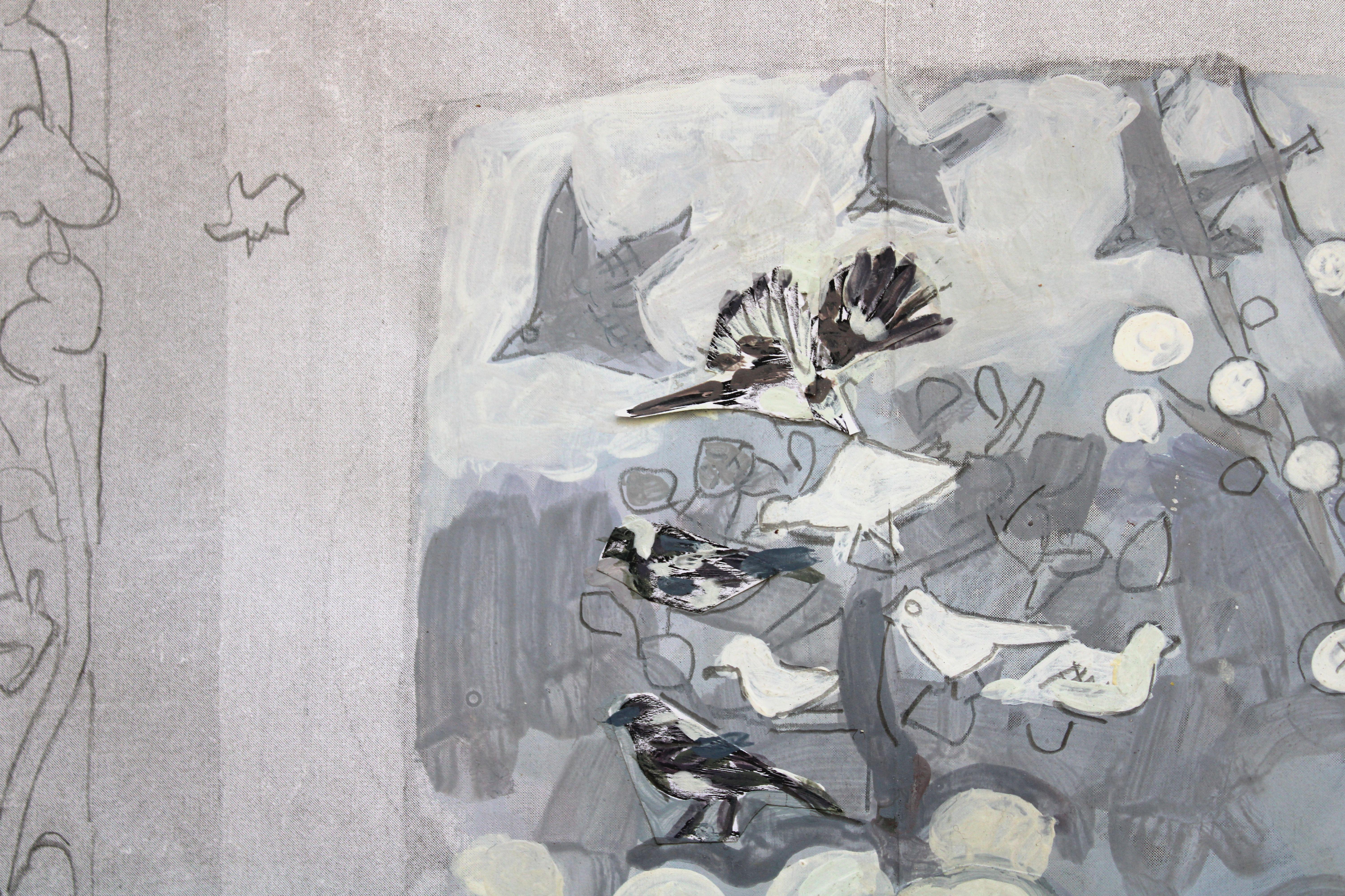 La Nature si sta svegliando. Tempera su carta, 27 x 33 cm - Abstract Painting Grigio di Victor Karnauh 