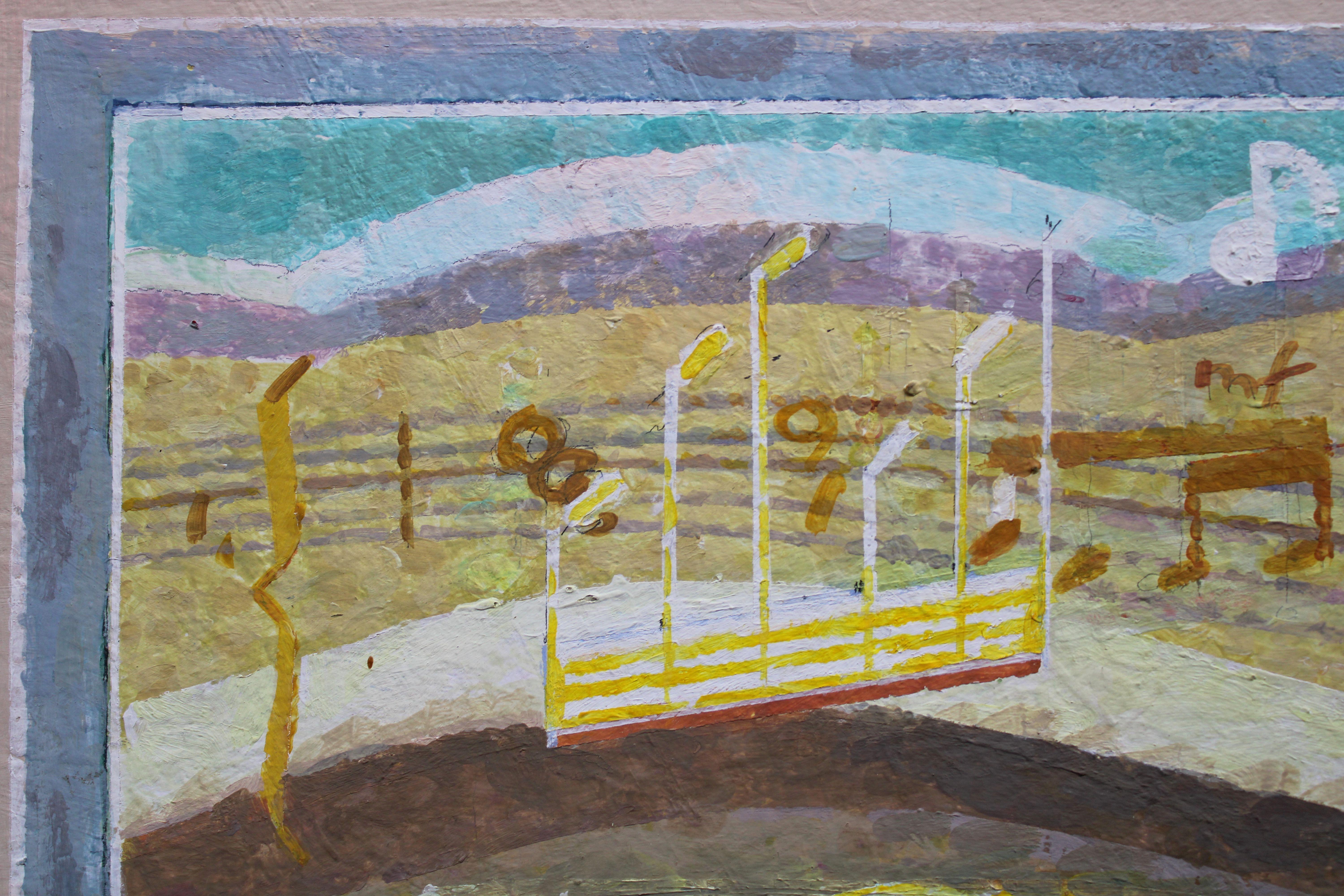 Victor Karnauh, Song. Cardboard, tempera 22,5 x59 cm

La peinture semble être une représentation abstraite d'un paysage musical. L'arrière-plan présente une série de lignes ondulantes qui suggèrent des collines ou des vagues, peintes dans une
