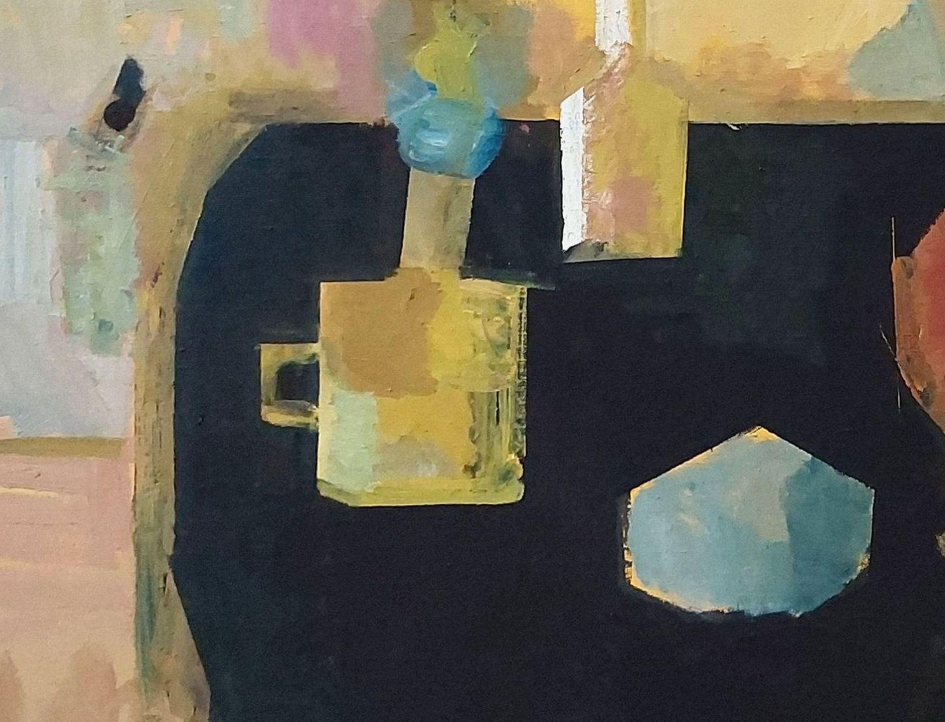 Bodegón sobre mesa negra. Óleo sobre lienzo, 135x140 cm - Abstract Painting Marrón de Victor Karnauh 