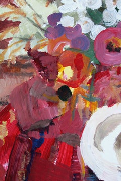 Still life with flowers and apple. Oil on paper, 39. 5 x 30 cm