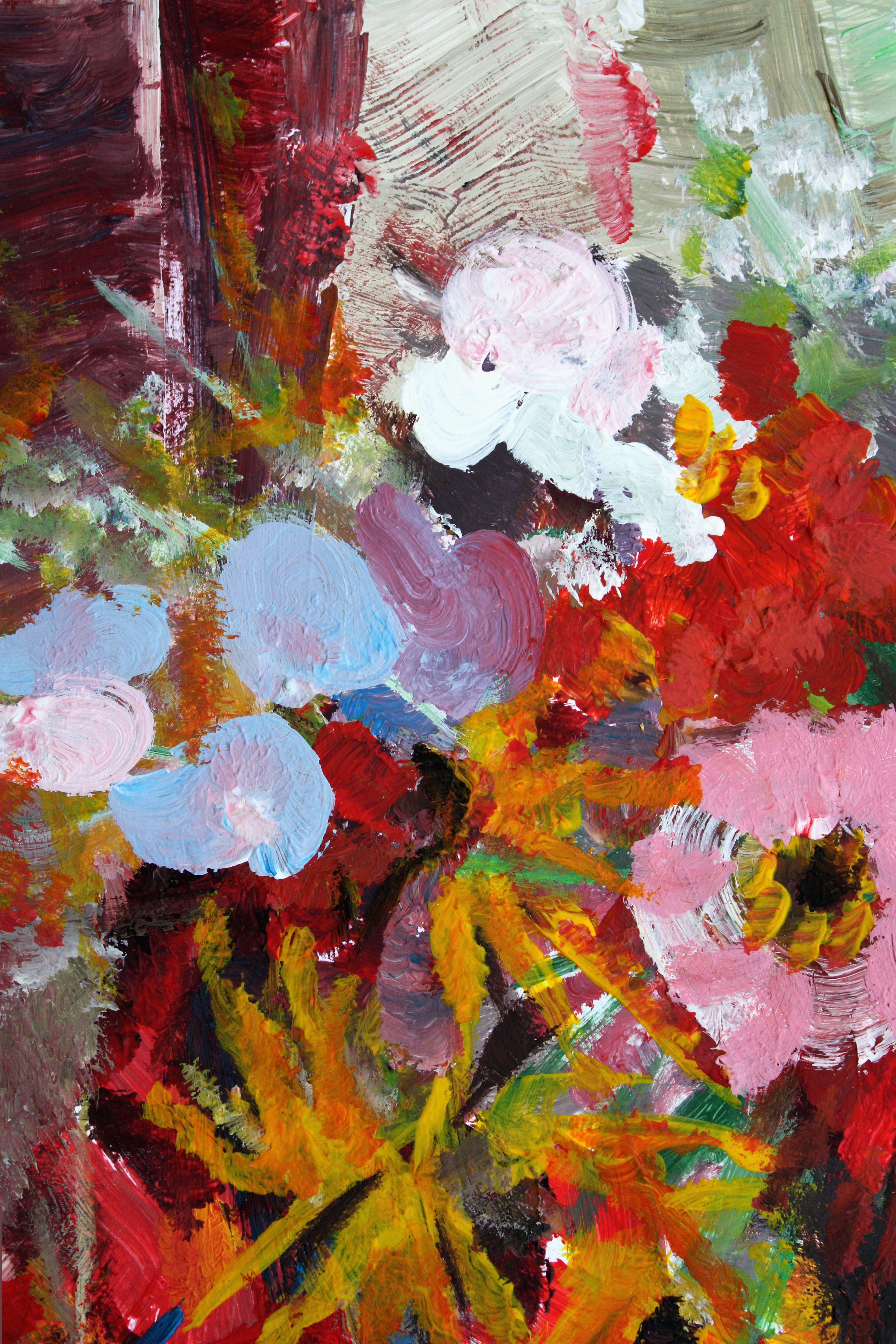 Stillleben mit Blumen und Äpfeln. Öl auf Papier, 42 x 30, 5 cm, Öl (Braun), Interior Painting, von Victor Karnauh 
