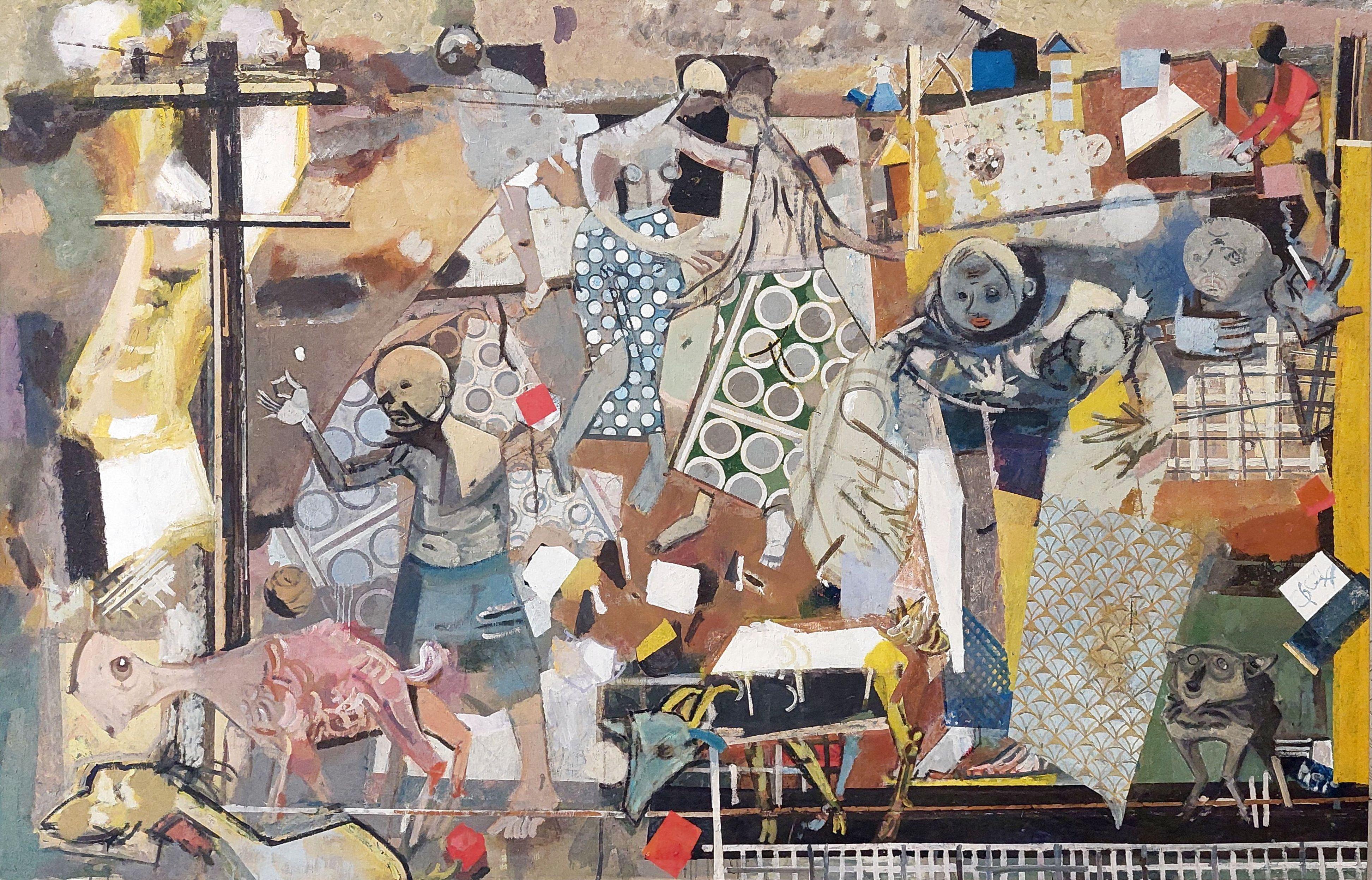 Victor Karnauh  Figurative Painting - Walk in the city. Oil on canvas, 218x145 cm