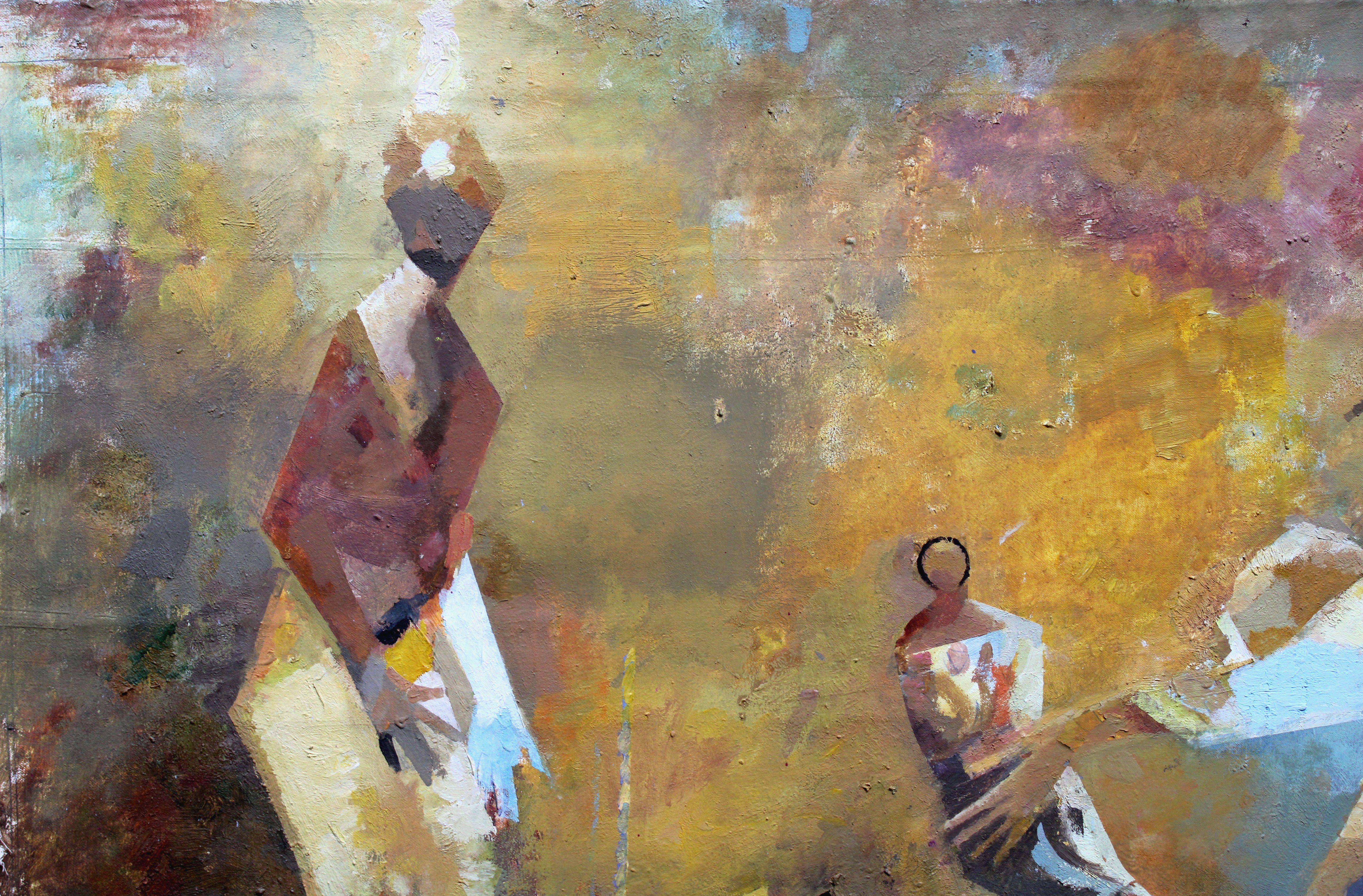 Spaziergang durch die Stadt. Öl auf Leinwand, 60x80 cm (Braun), Figurative Painting, von Victor Karnauh 