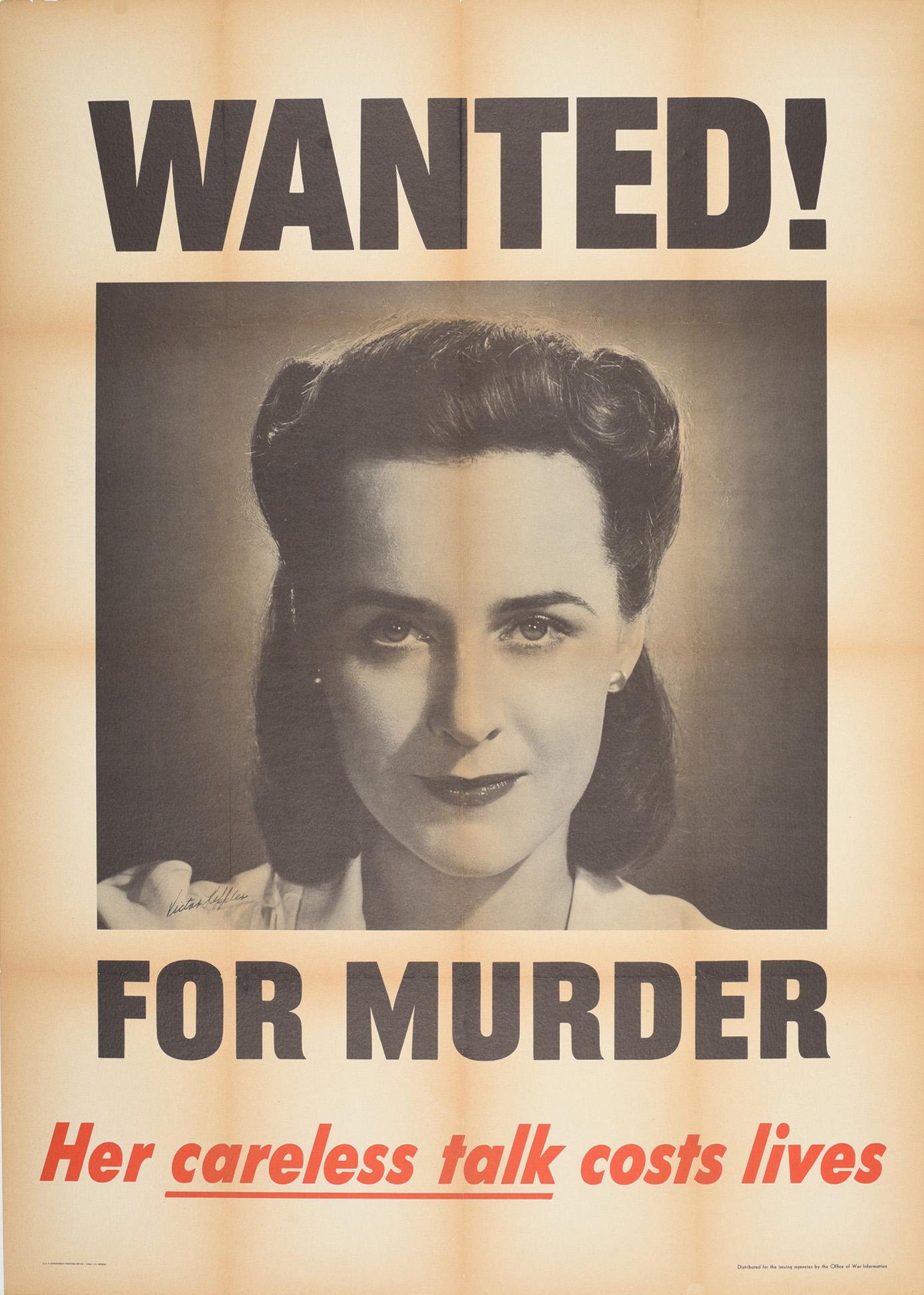 Victor Keppler Print - Original Vintage WWII Poster Wanted For Murder Careless Talk Costs Lives Warning