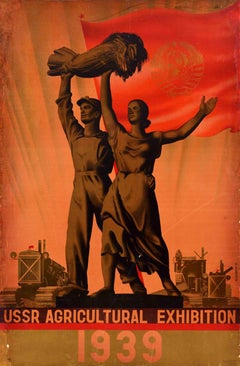 Affiche rétro originale de l'URSS, Exposition agricole, Design tourniste