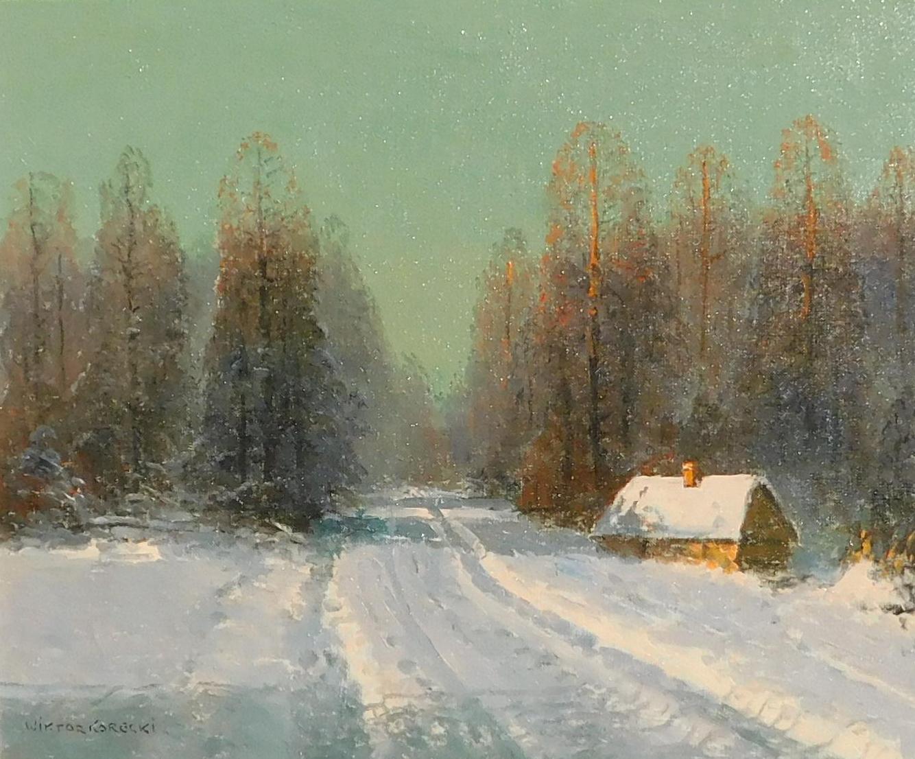 Una bella escena invernal del artista polaco Victor (Wiktor) Korecki.
Este cuadro, un óleo sobre lienzo, está en excelentes condiciones y está firmado abajo a la izquierda.
La obra mide 20" de alto por 24" de ancho. El precioso marco mide 27 ½ x 31