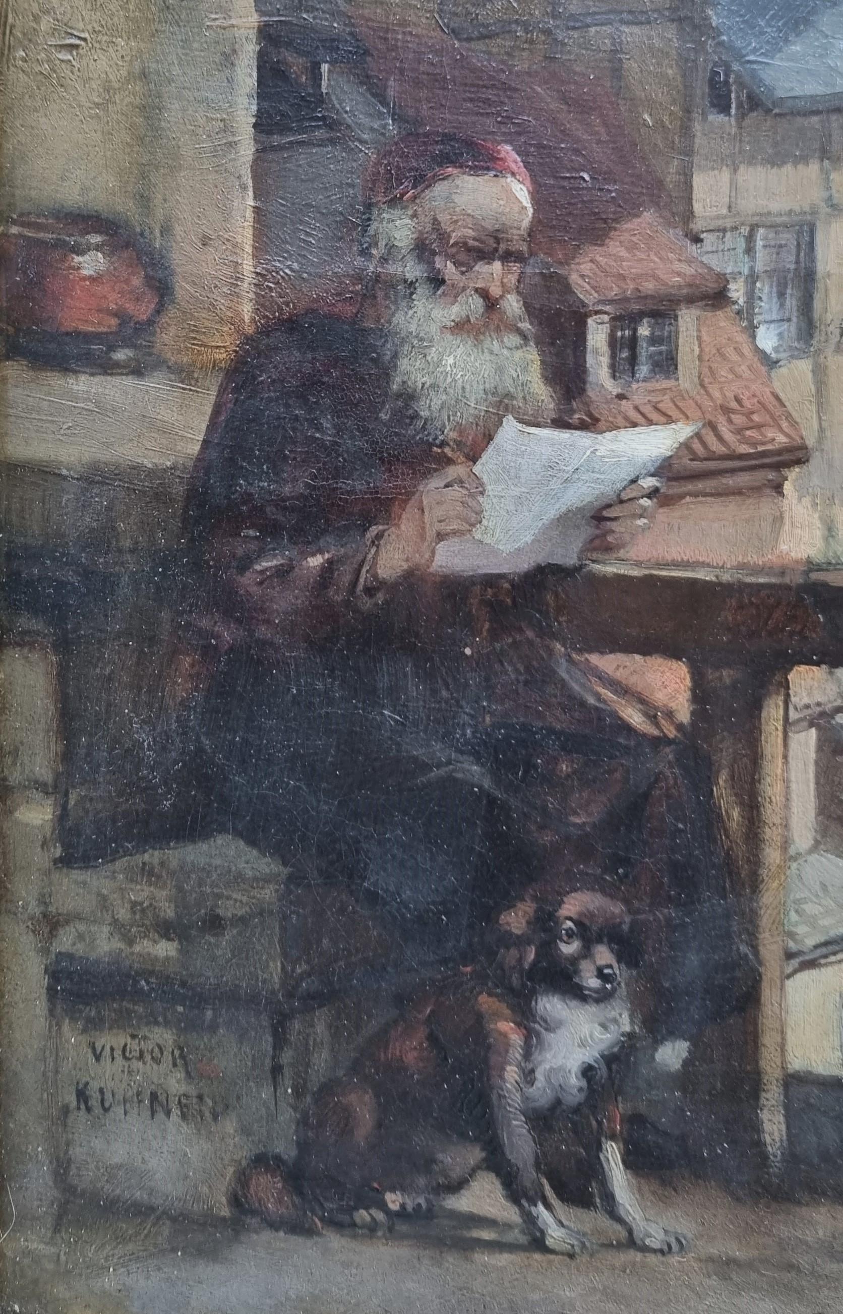 Quadro belga Victor KUHNEN Veduta Brugges Uomo anziano Cane al balcone 19° anniversario della morte di un uomo. in vendita 3
