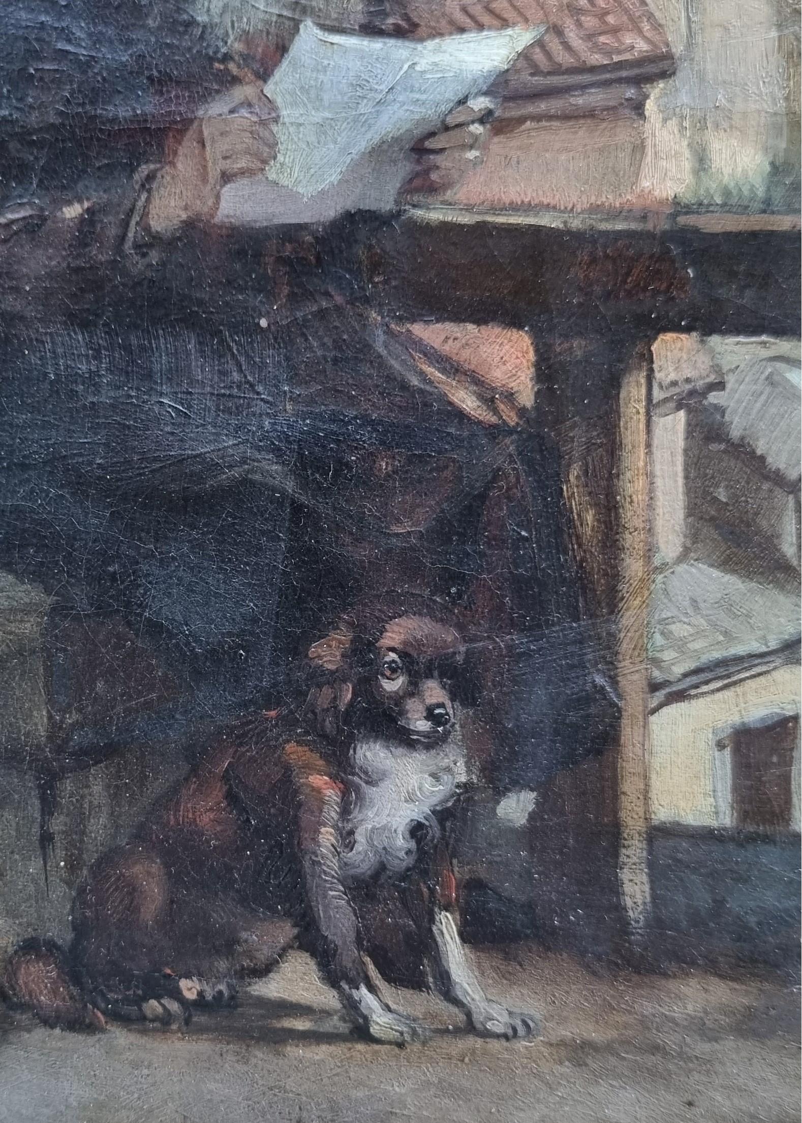 Quadro belga Victor KUHNEN Veduta Brugges Uomo anziano Cane al balcone 19° anniversario della morte di un uomo. in vendita 4