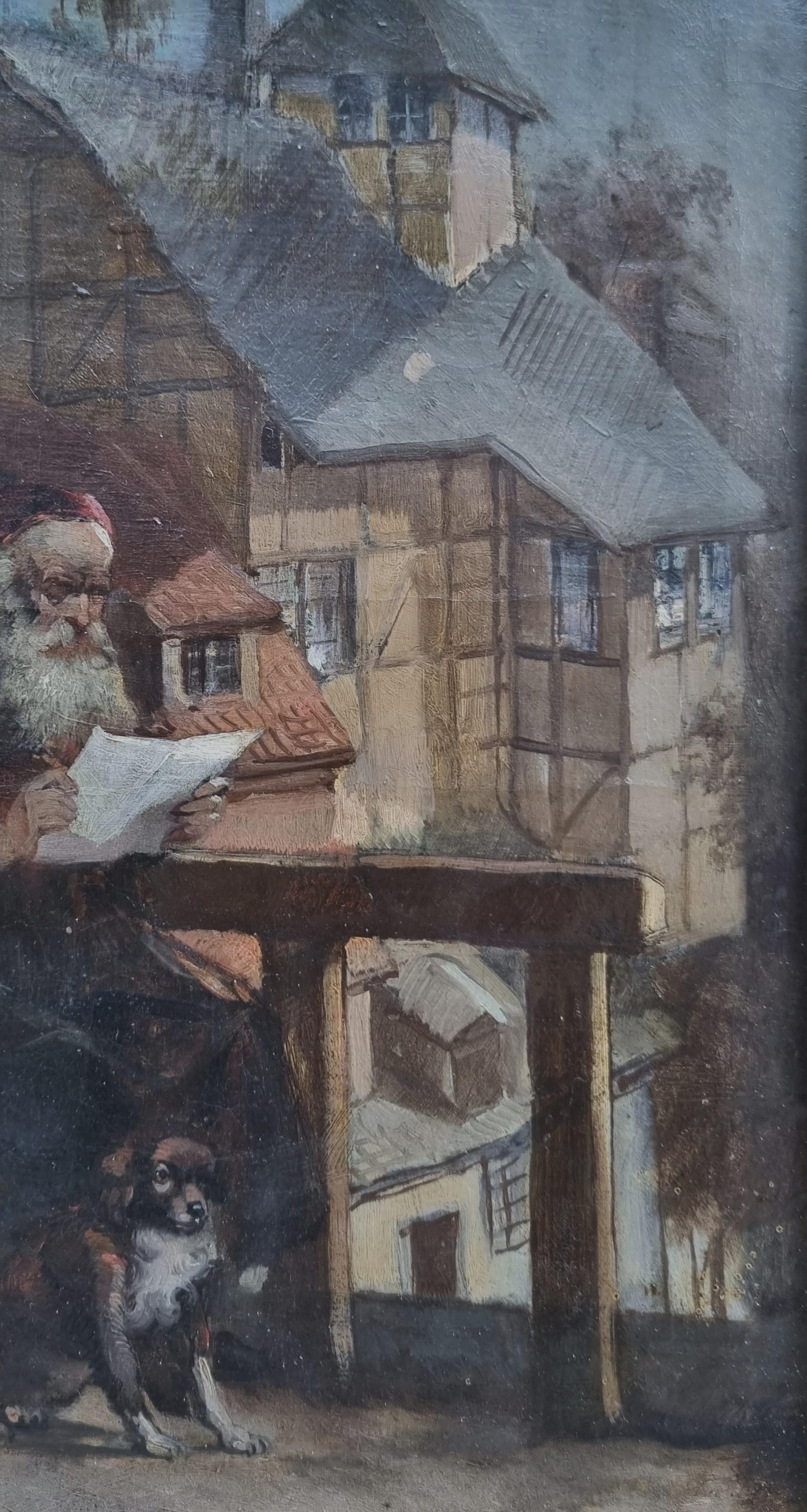 Quadro belga Victor KUHNEN Veduta Brugges Uomo anziano Cane al balcone 19° anniversario della morte di un uomo. in vendita 5