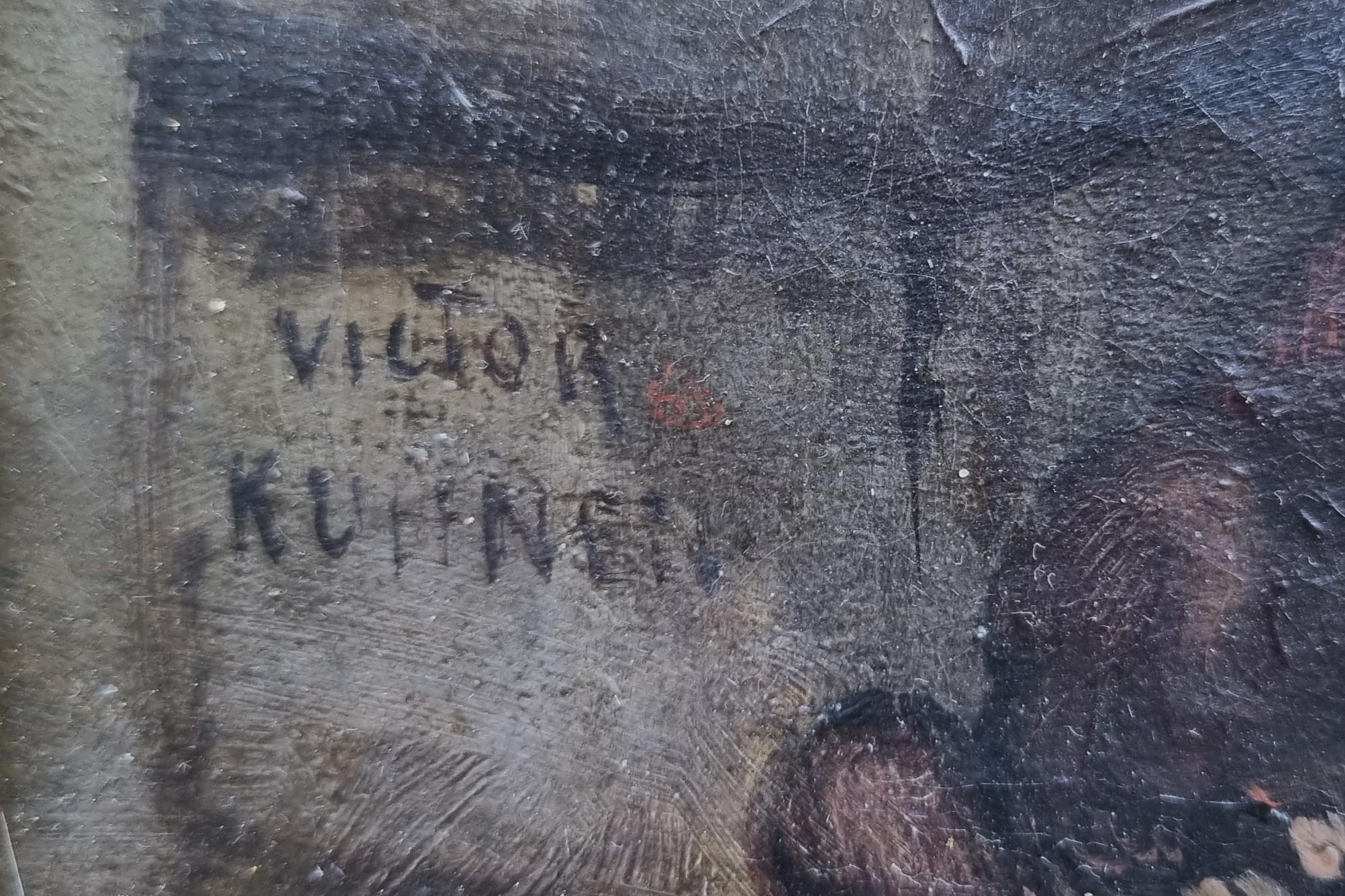 Quadro belga Victor KUHNEN Veduta Brugges Uomo anziano Cane al balcone 19° anniversario della morte di un uomo. in vendita 6