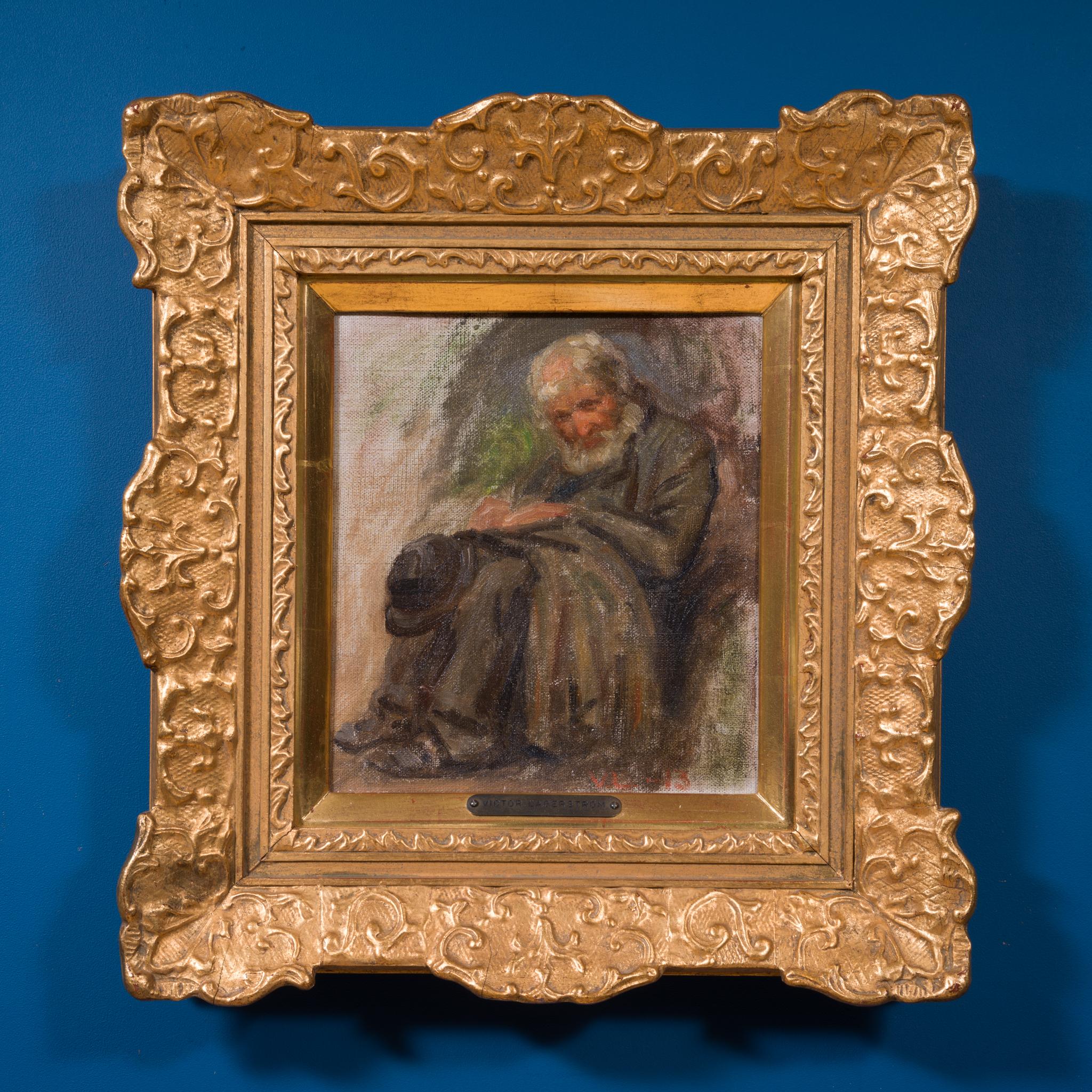 Porträt eines älteren Mannes, 1913 (Braun), Figurative Painting, von Victor Lagerström