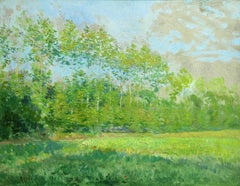 Un Coin a Bonneuil - 19th Century Oil, Summer Trees Landscape by Victor Lecomte