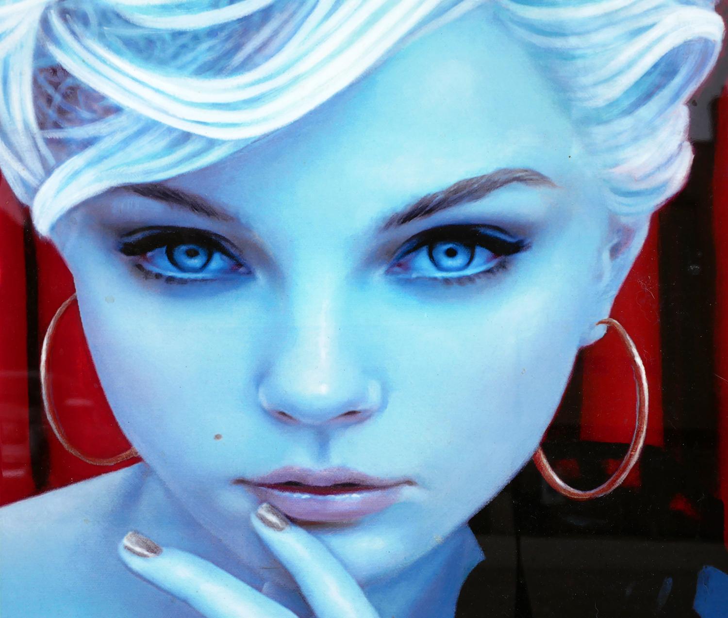 „Christina die erstaunliche“ Metallausgabe Blauer-farbener figurativer Druck auf Metall im Angebot 7
