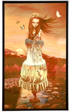 "Lady Gaia - Ojos" Edición en metal Impresión figurativa abstracta en tonos amarillos sobre metal