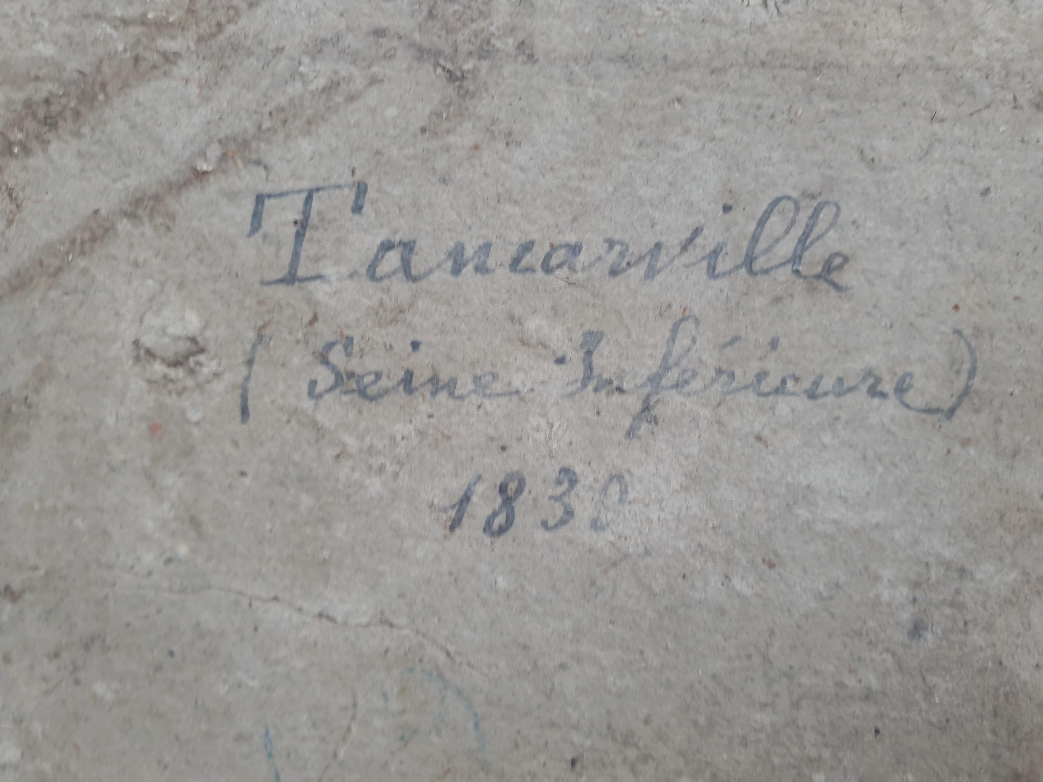 Quadro romantico francese Olio su carta Castello di TANCARVILLE Normandia 19° secolo in vendita 1