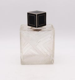 Flacon de parfum en verre géométrique Art Déco français Victor Leneuf 1925 en argent .950