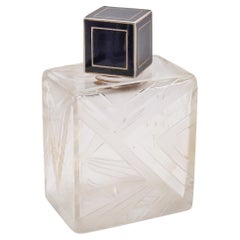 Used Victor Leneuf 1925 French Art Deco Geometric Glass Perfume Bottle .950 Silver