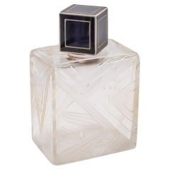 Victor Leneuf 1925 Frasco de perfume francés Art Déco de vidrio geométrico .950 Plata